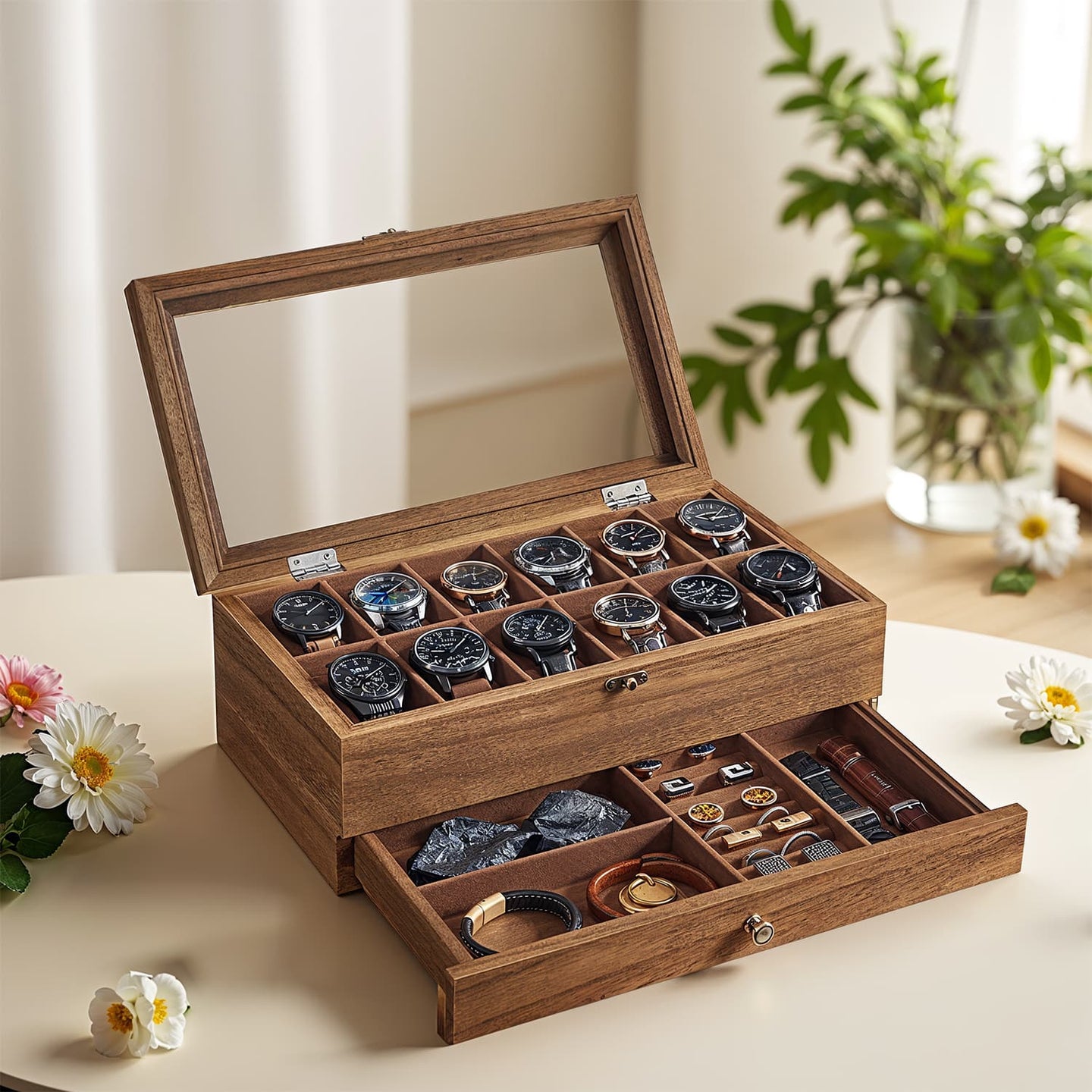 Watch Box - Wood - Rustic Walnut - 12-Slot