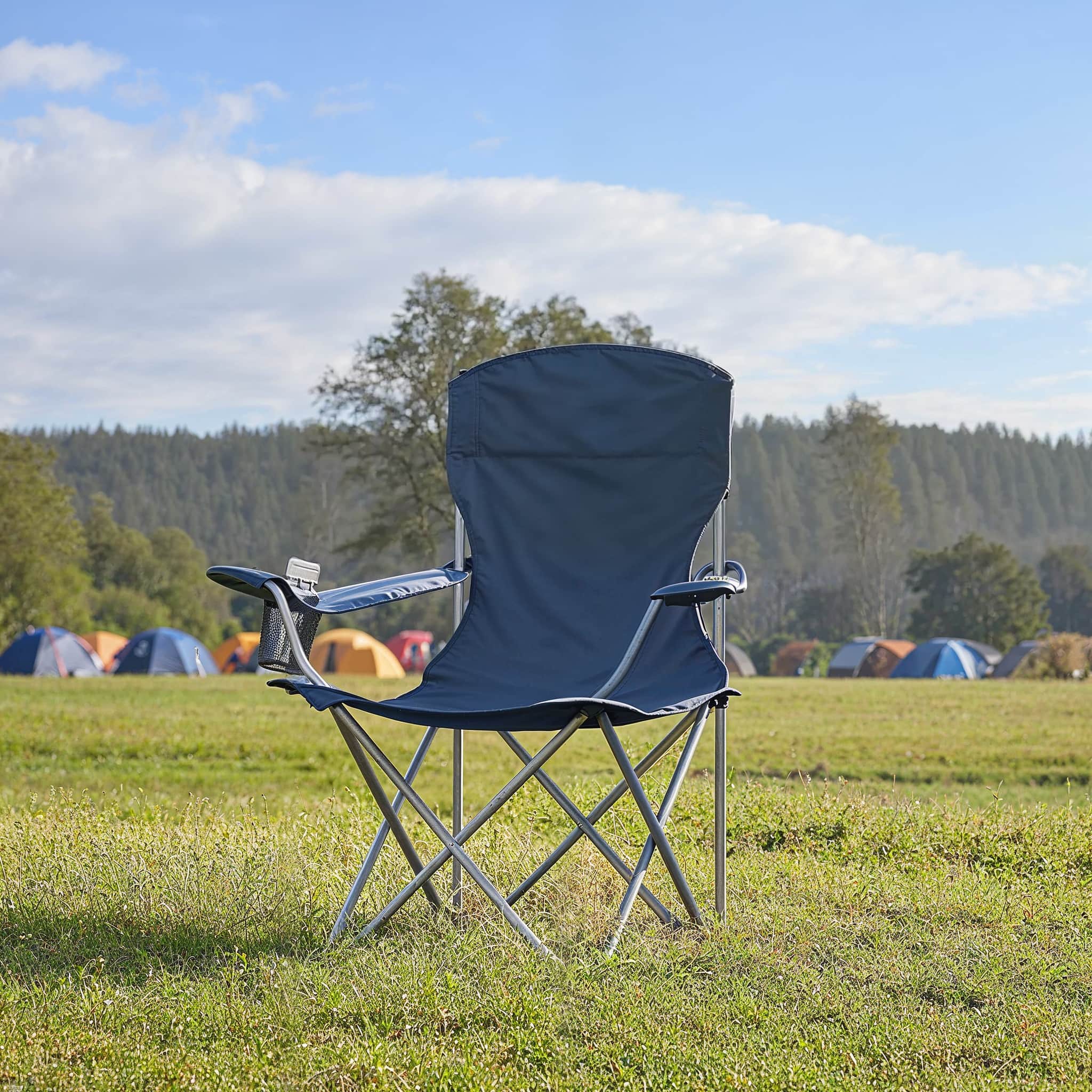 Set of 2 Folding Heavy-Duty Camping Chairs - Metal Frame - Slate Gray - Includes Cup Holder