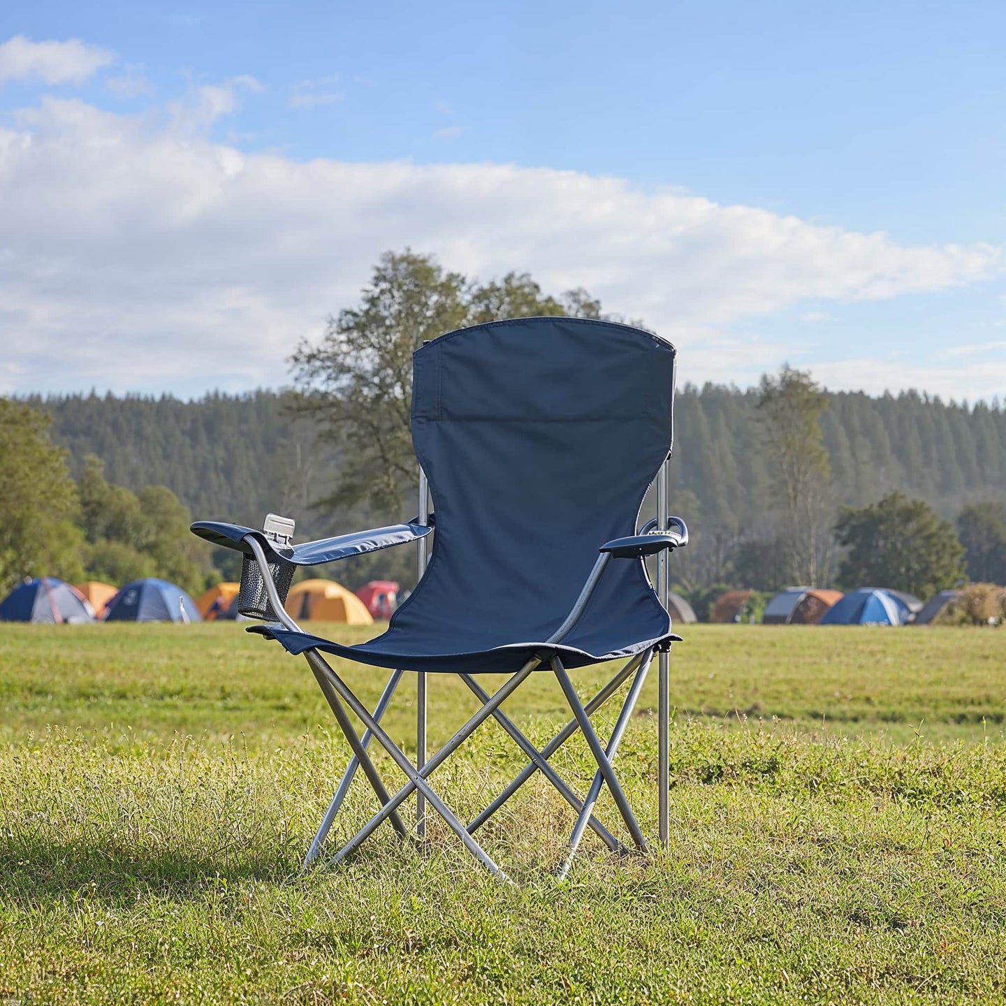 Set of 2 Folding Heavy-Duty Camping Chairs - Metal Frame - Slate Gray - Includes Cup Holder