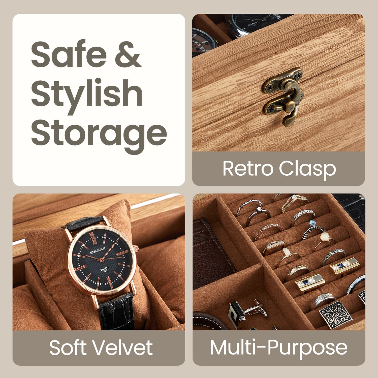Watch Box - Wood - Rustic Walnut - 12-Slot
