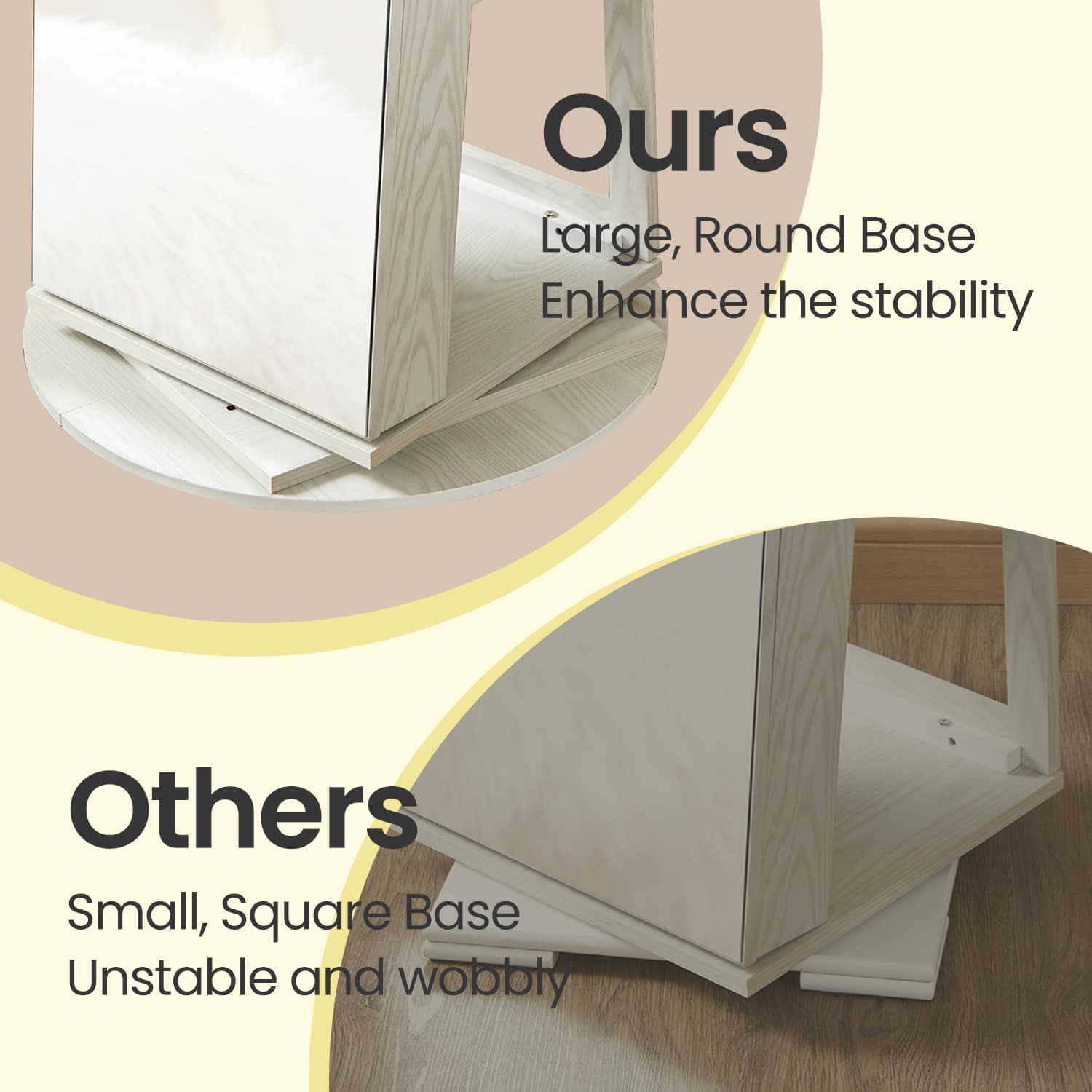 Lockable Jewellery Cabinet - Wood - White and Black - 360° Rotating with Full-Length Mirror and Storage Shelves