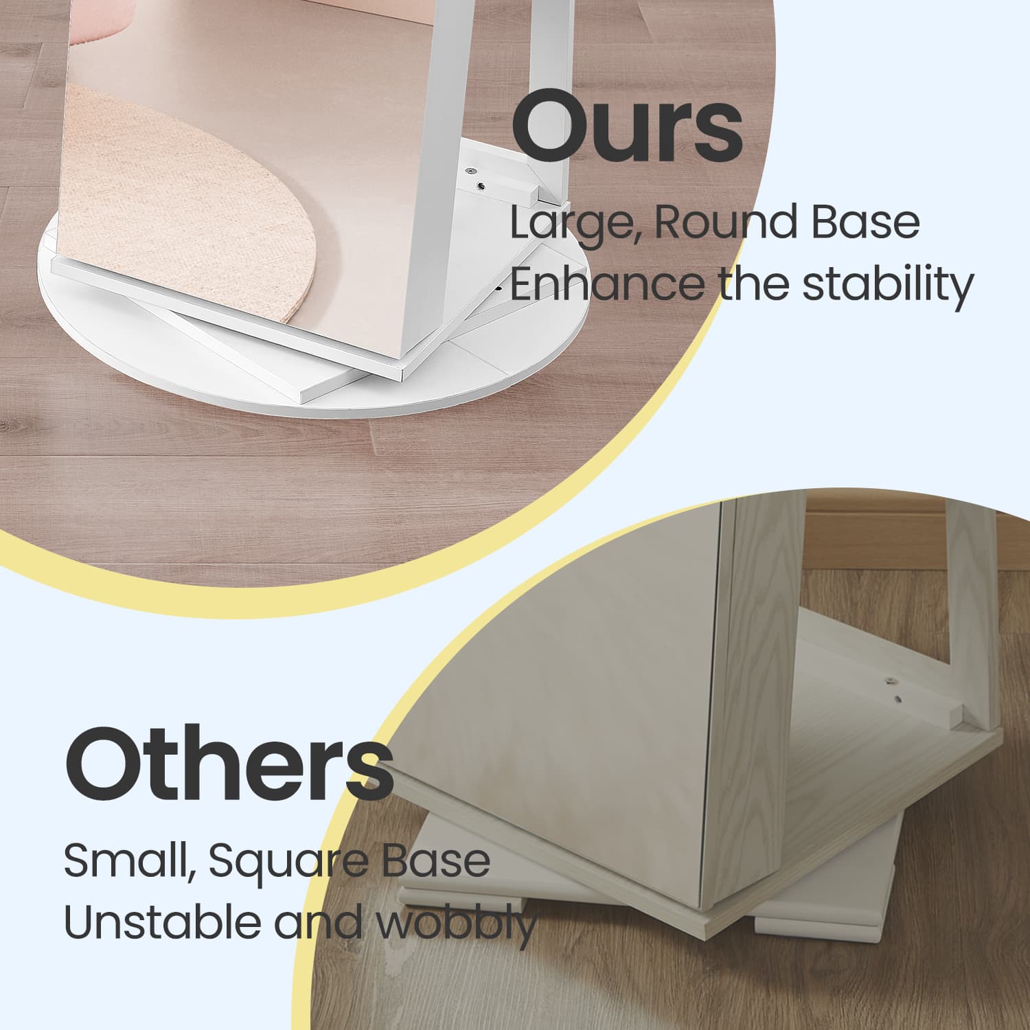 360° Rotating Jewellery Cabinet - Wood - White with Greige - Lockable with Full-Length Mirror and Multiple Storage Shelves