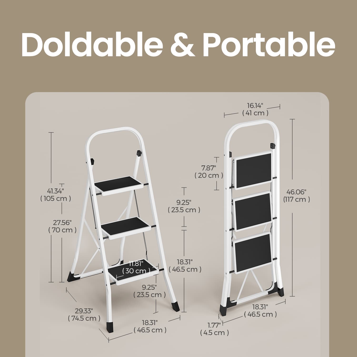 3 Step Ladder - Heavy Duty Steel - Folding and Portable