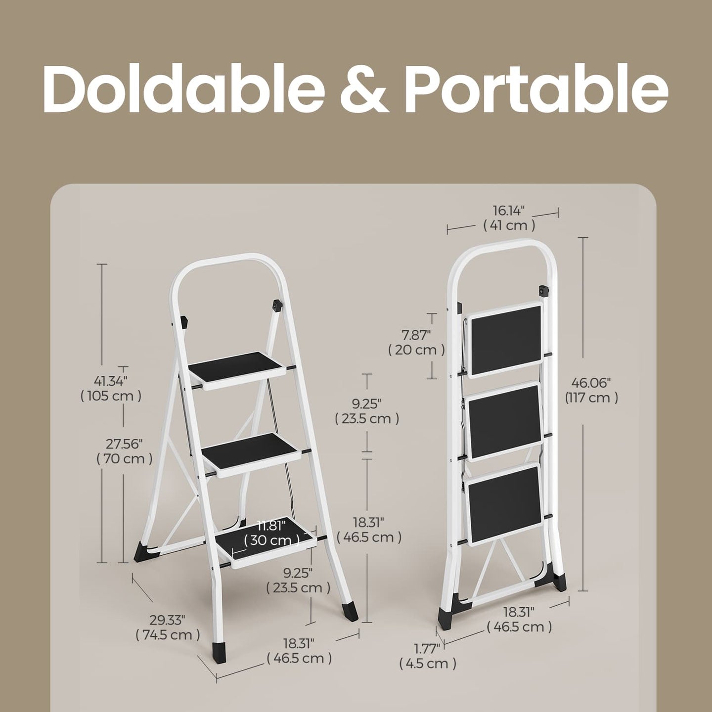 3 Step Ladder - Heavy Duty Steel - Folding and Portable