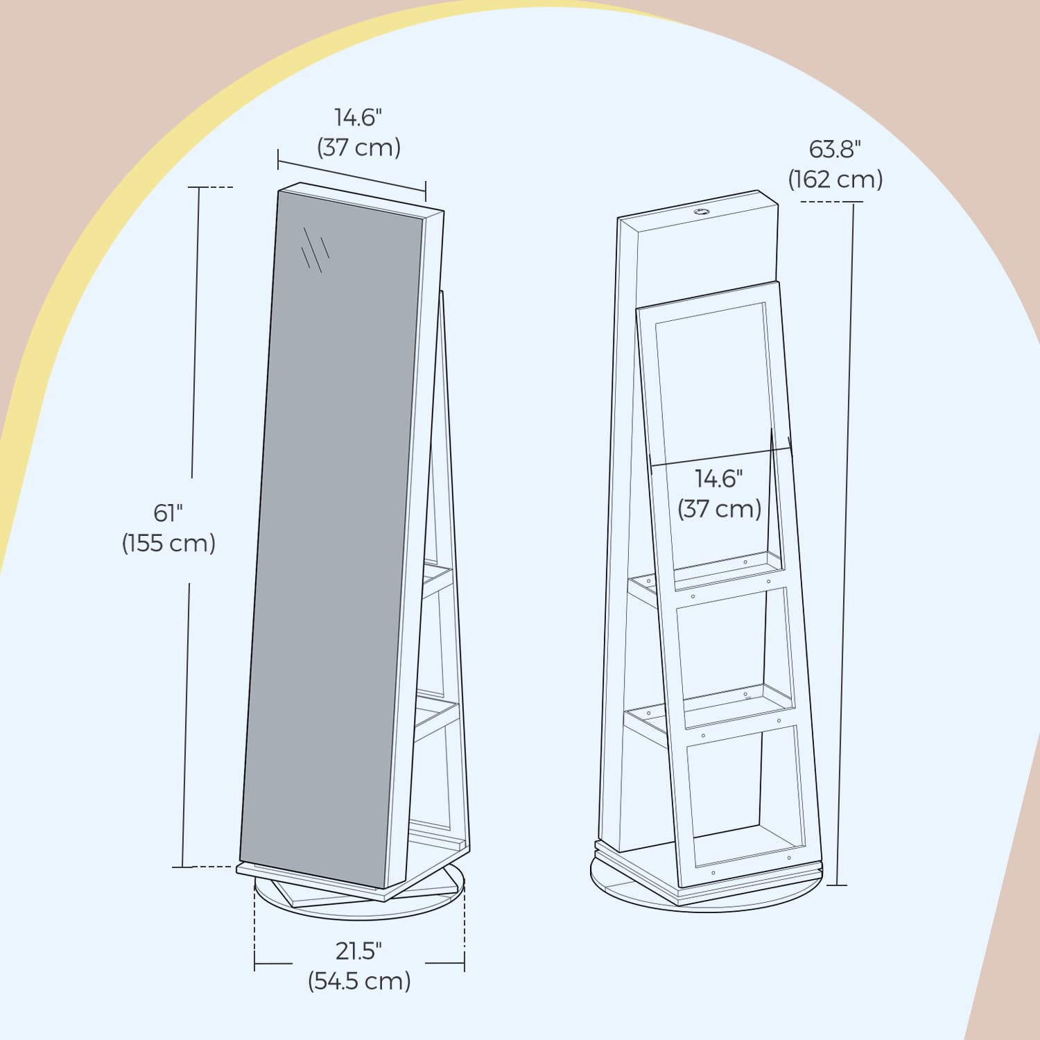 360° Rotating Jewellery Cabinet - Wood - White with Greige - Lockable with Full-Length Mirror and Multiple Storage Shelves
