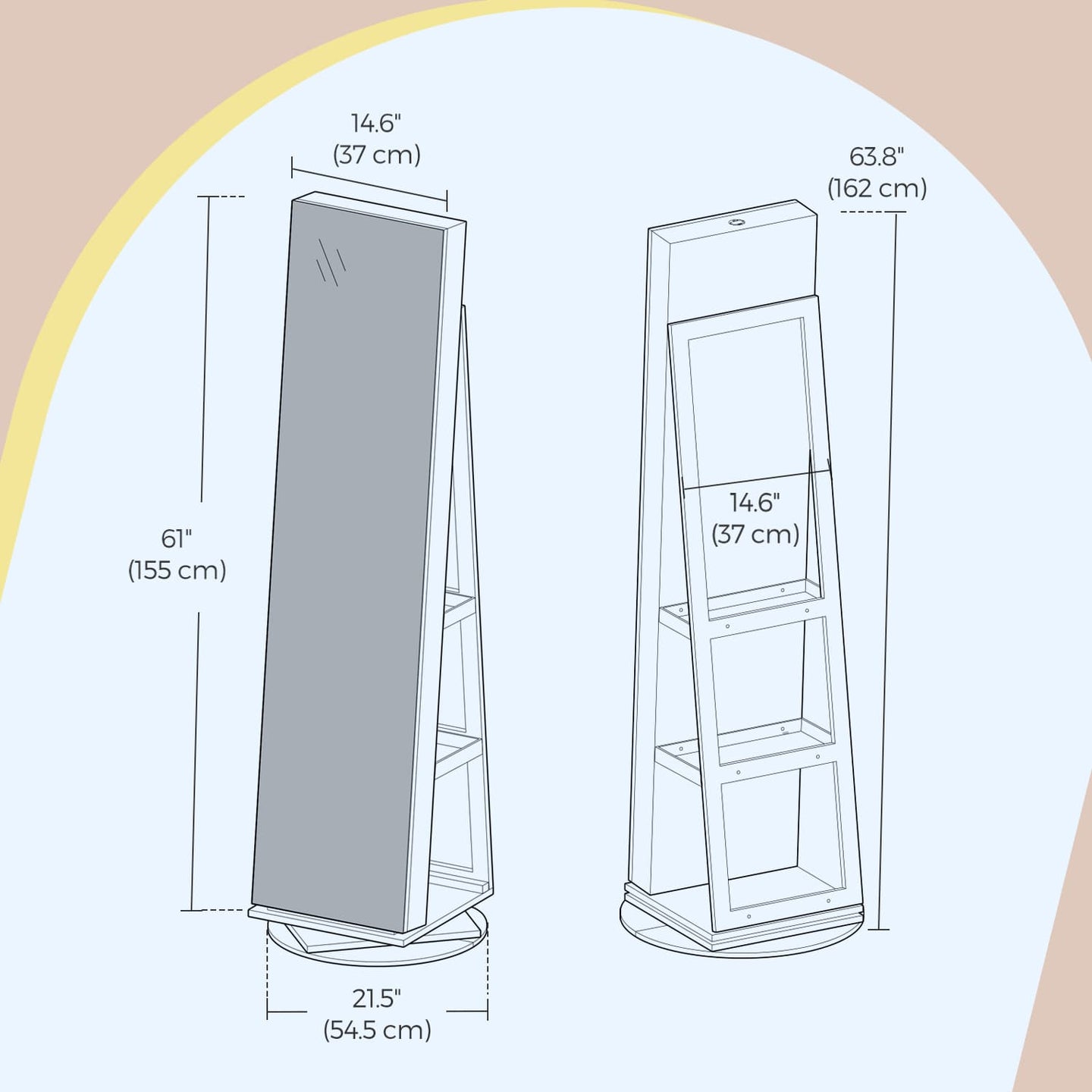 360° Rotating Jewellery Cabinet - Wood - White with Greige - Lockable with Full-Length Mirror and Multiple Storage Shelves