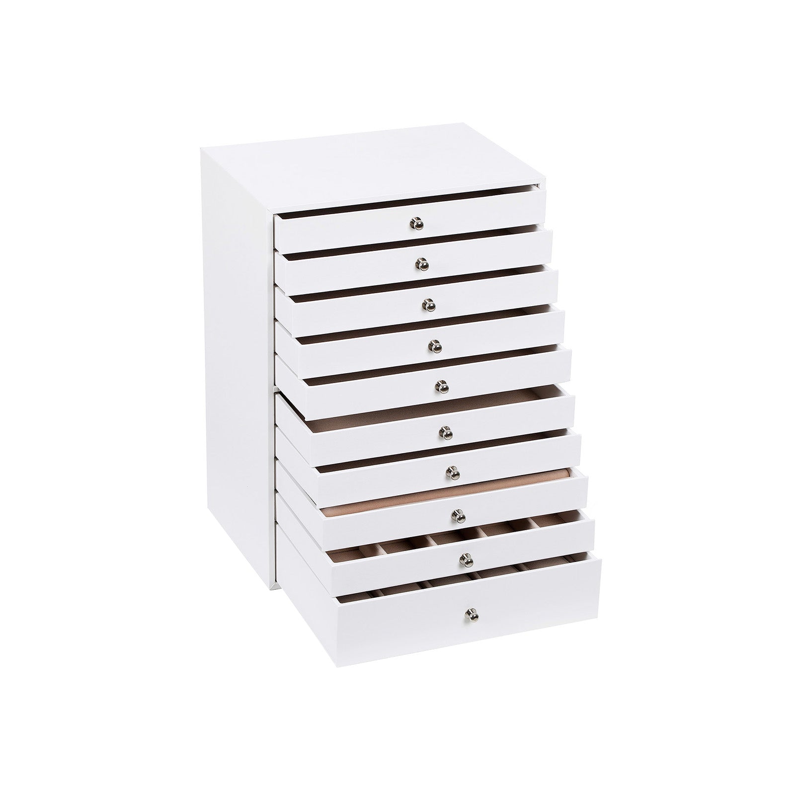 Jewellery Box - Faux Leather - White - Extra Large 10-Layer Storage with Drawer
