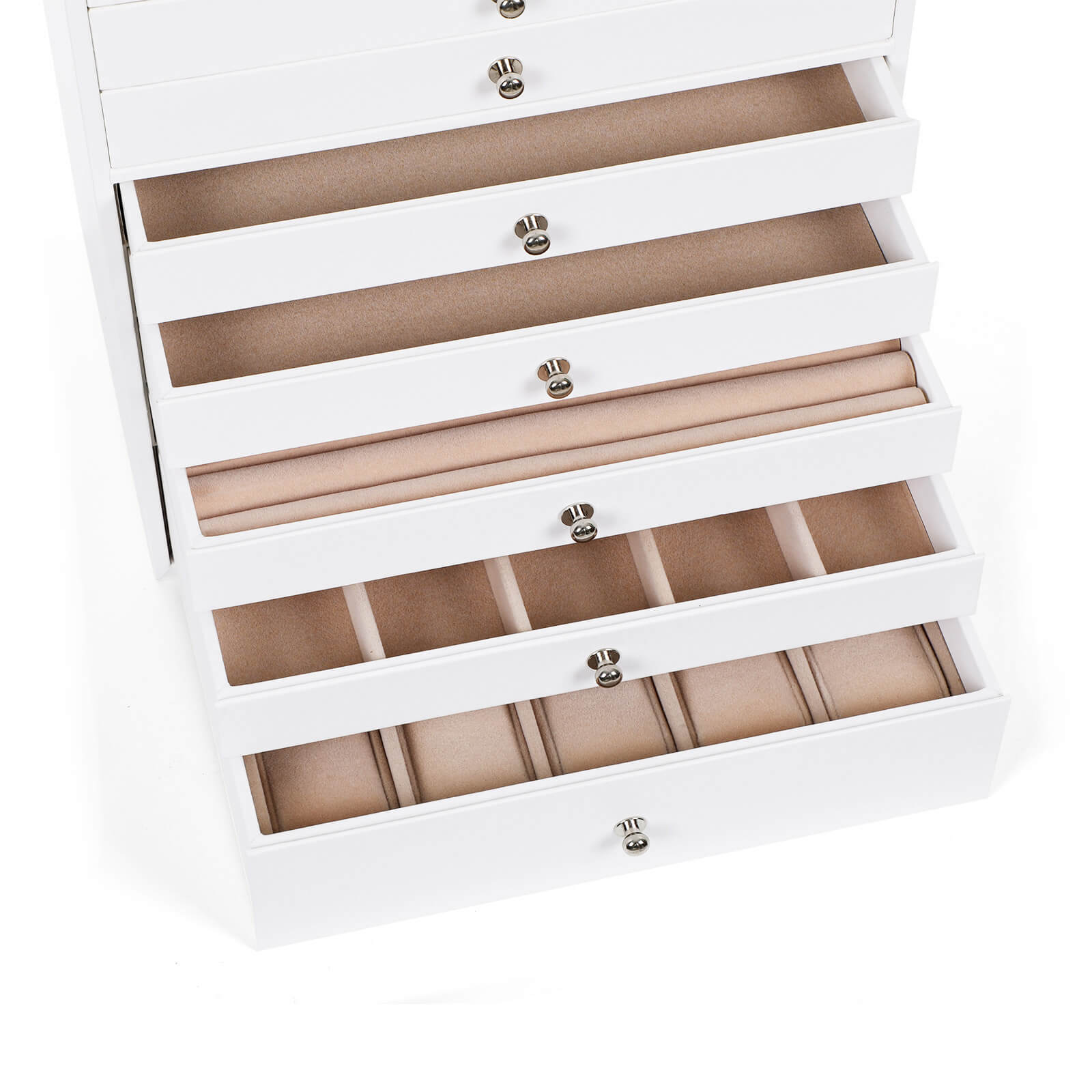 Jewellery Box - Faux Leather - White - Extra Large 10-Layer Storage with Drawer