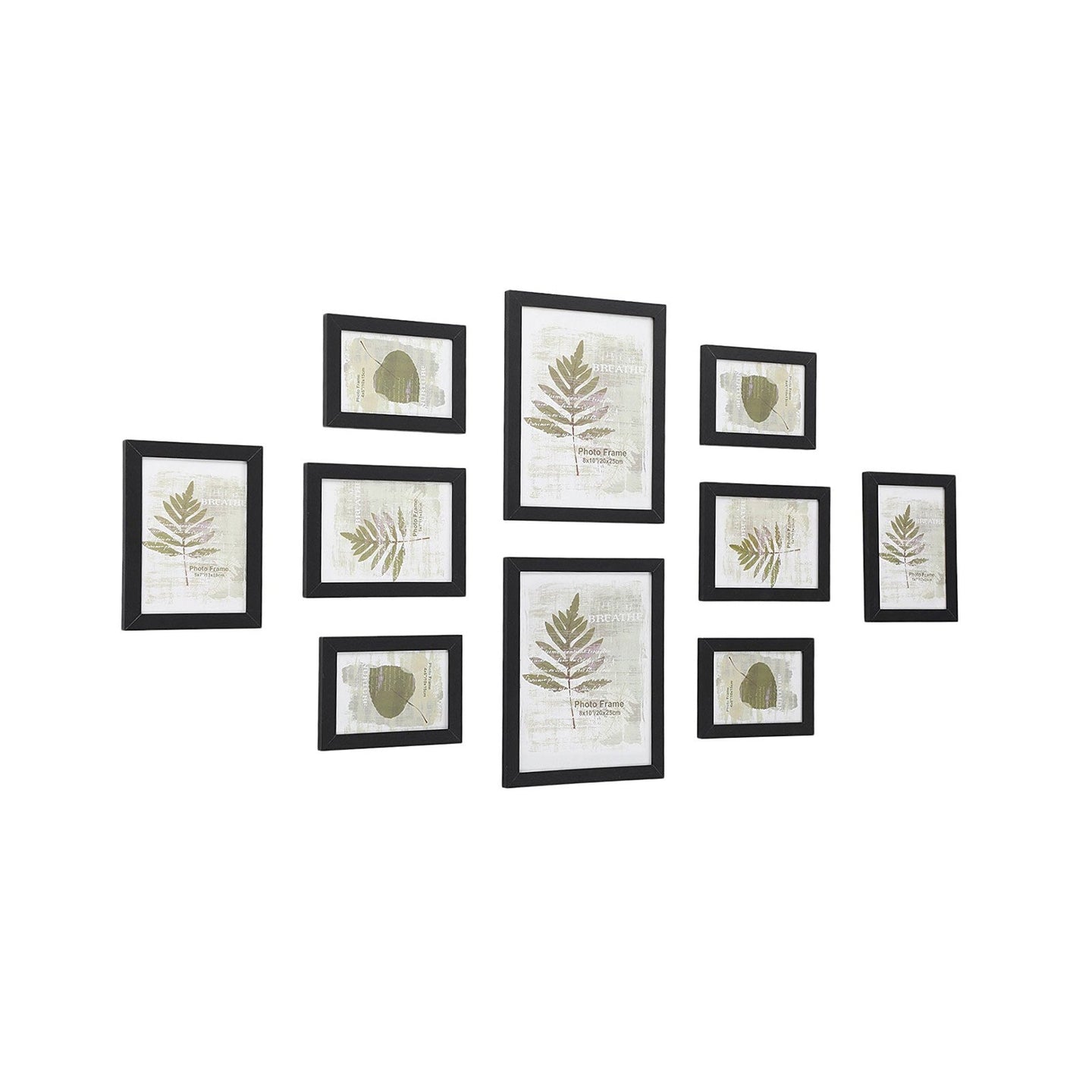 Picture Frame Set - Rigid Plastic - Black - 10 Pieces in Various Sizes