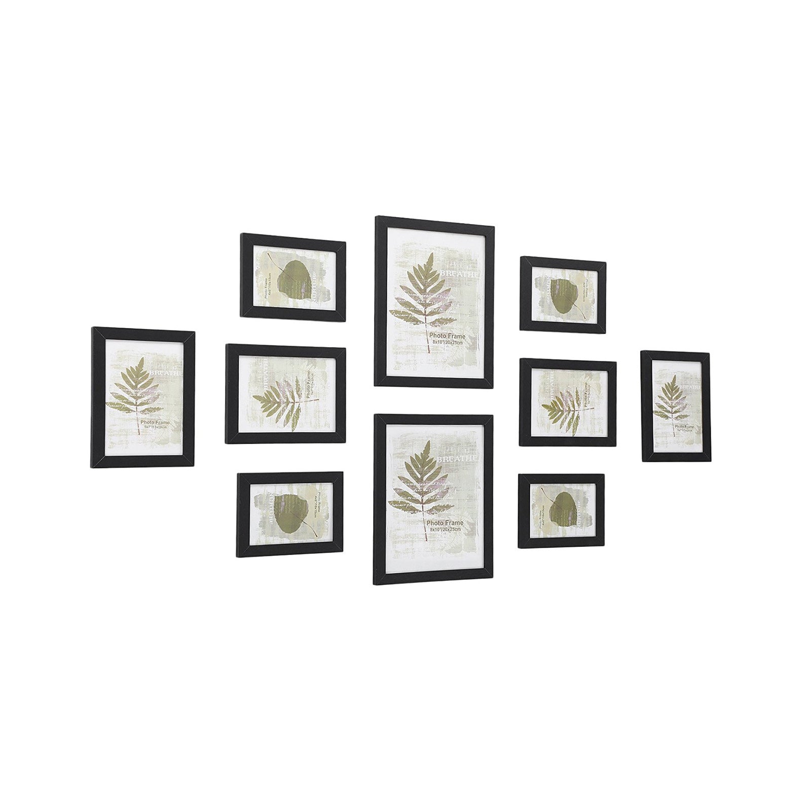 Picture Frame Set - Rigid Plastic - Black - 10 Pieces in Various Sizes
