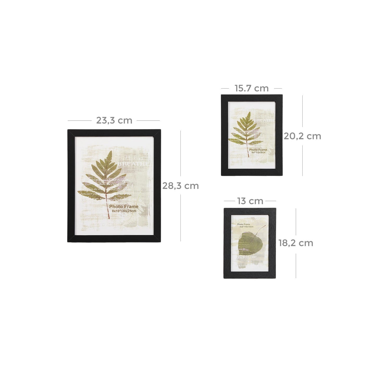 Picture Frame Set - Rigid Plastic - Black - 10 Pieces in Various Sizes