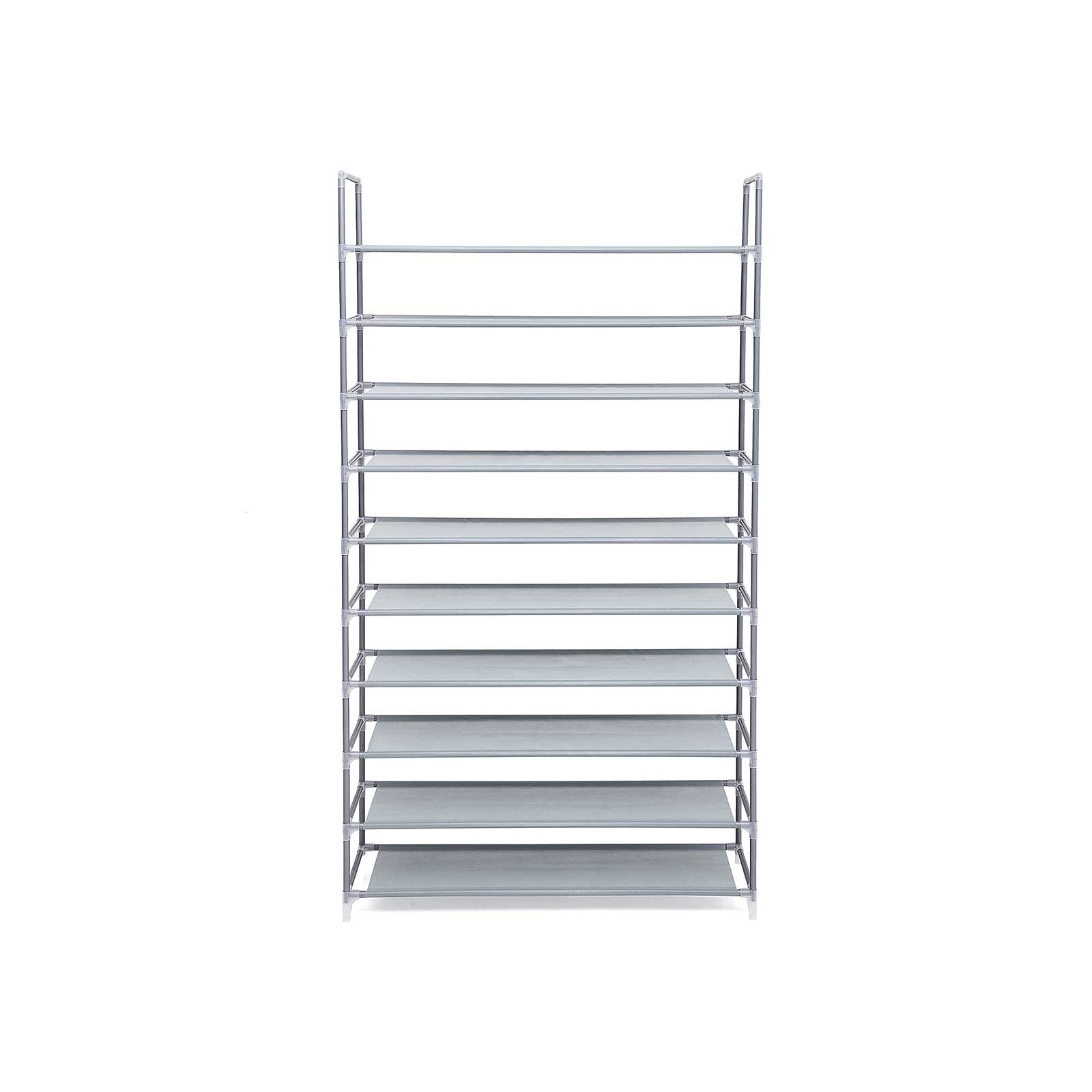 10-Tier Shoe Rack - Fabric - Grey - Holds Up to 50 Pairs of Shoes