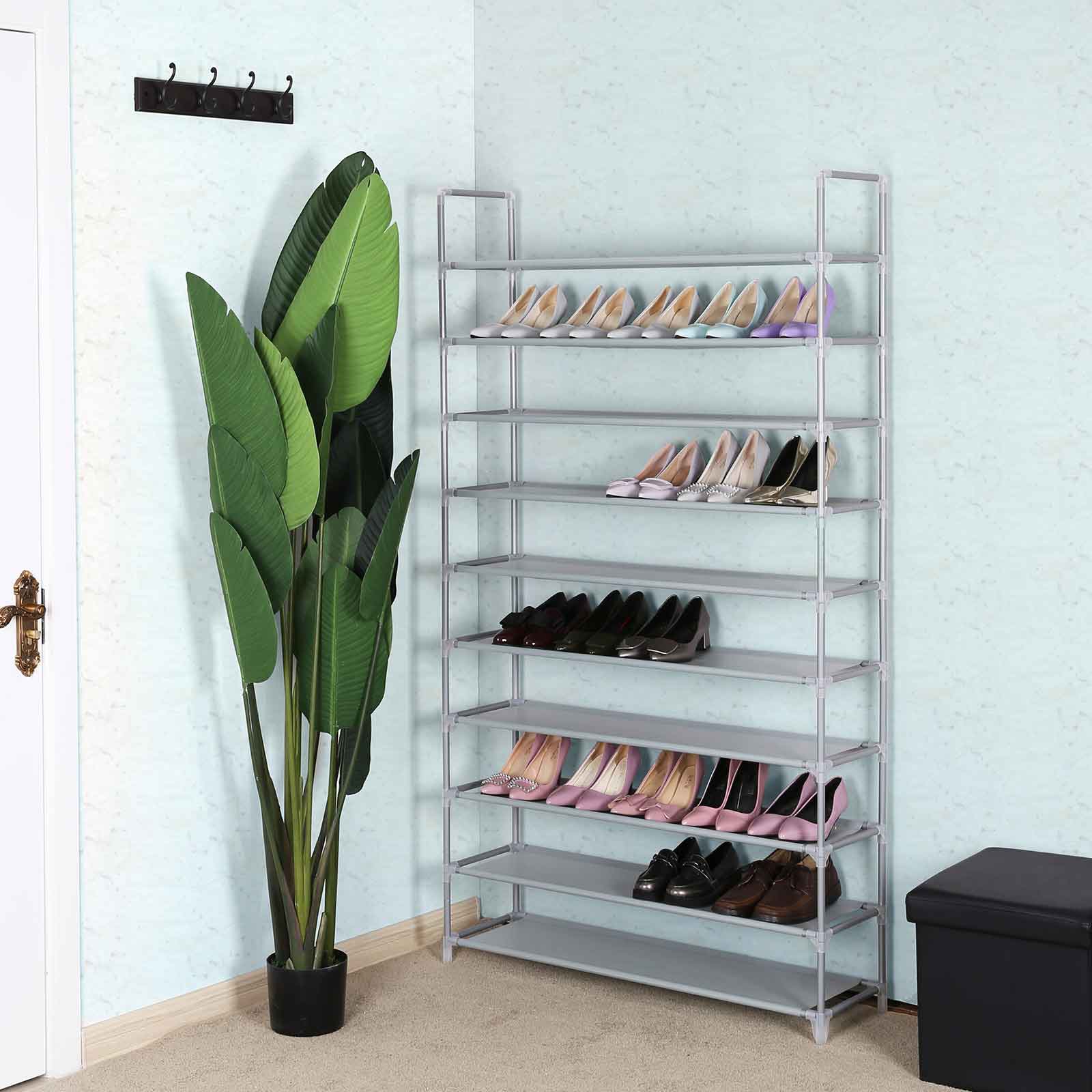 10-Tier Shoe Rack - Fabric - Grey - Holds Up to 50 Pairs of Shoes