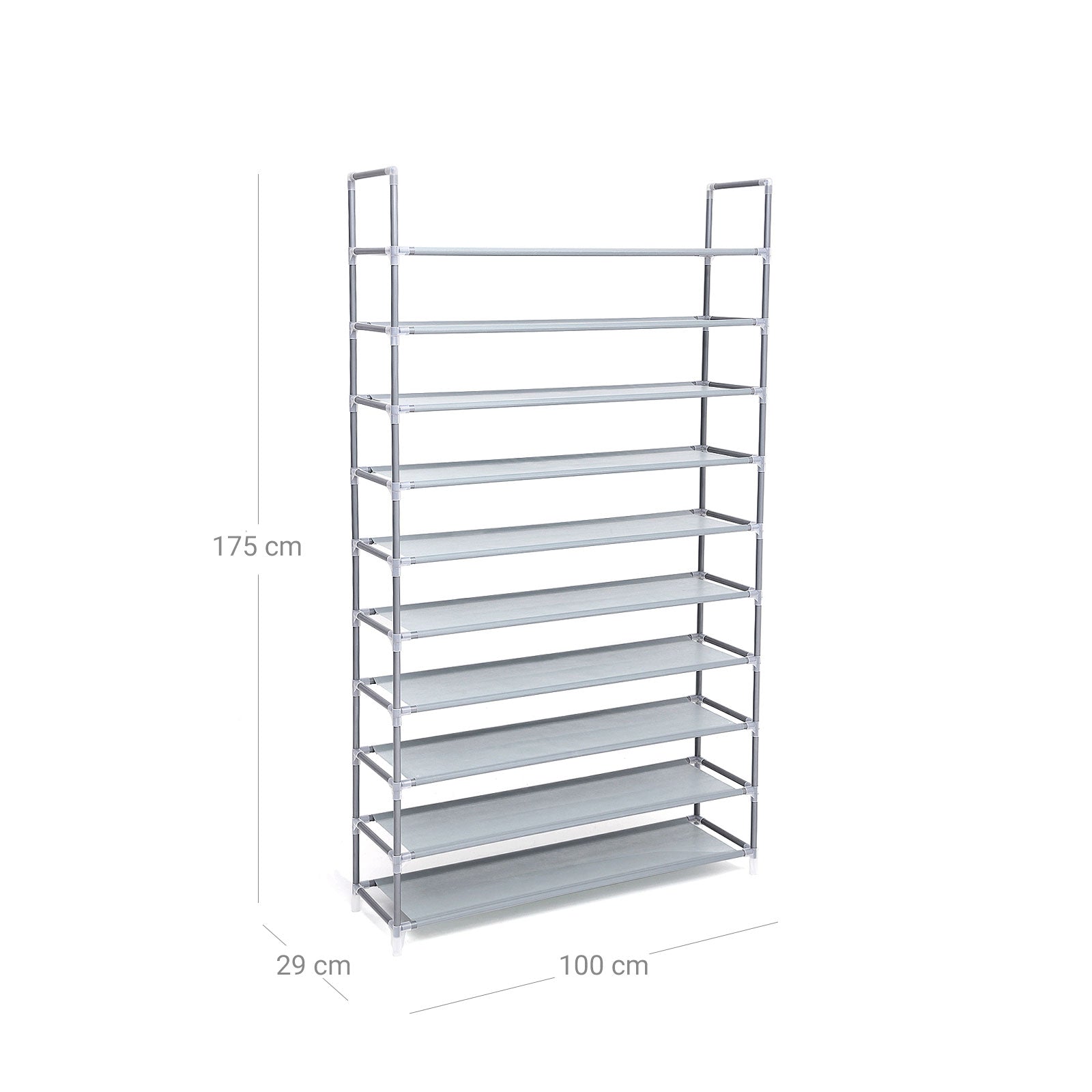 10-Tier Shoe Rack - Fabric - Grey - Holds Up to 50 Pairs of Shoes