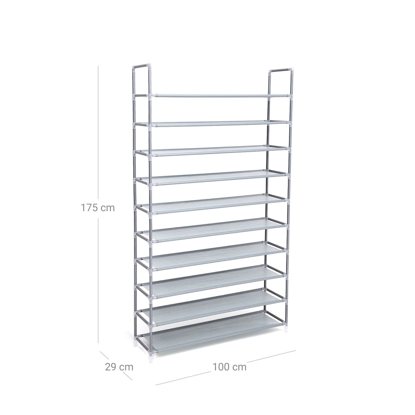 10-Tier Shoe Rack - Fabric - Grey - Holds Up to 50 Pairs of Shoes