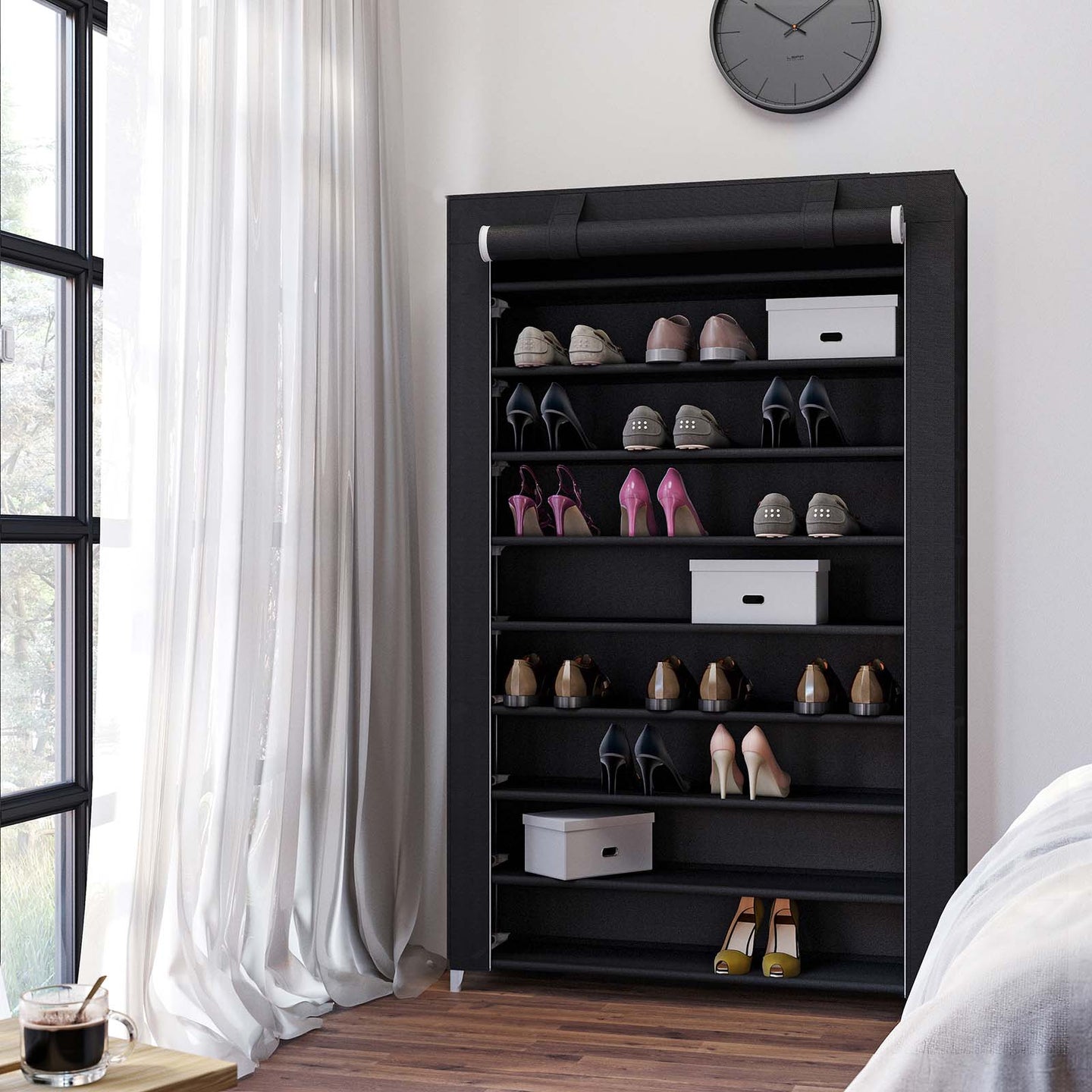 10-Tier Shoe Rack - Steel - Black - Free Standing Storage Organizer for Up to 54 Pairs