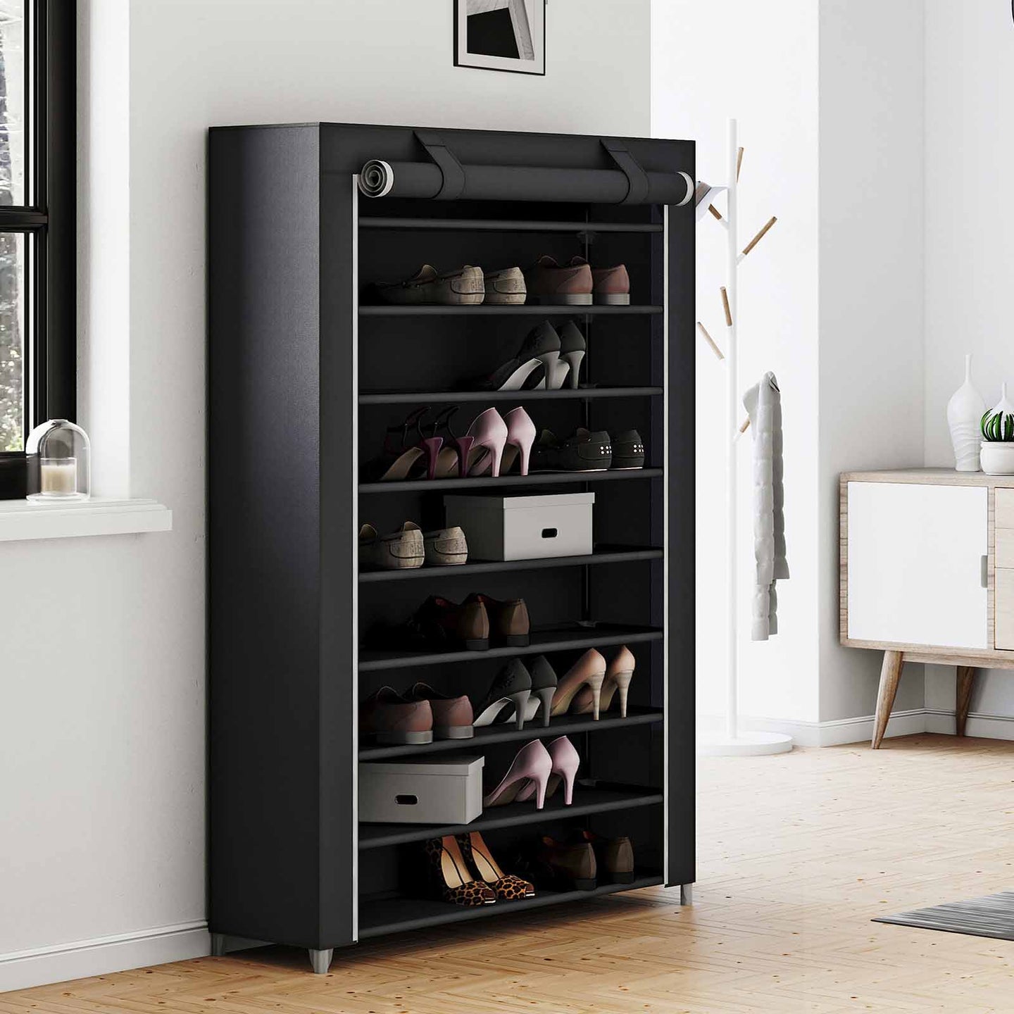 10-Tier Shoe Rack - Steel - Black - Free Standing Storage Organizer for Up to 54 Pairs