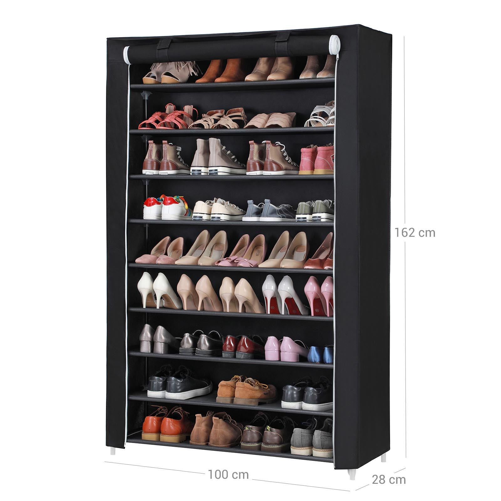 10-Tier Shoe Rack - Steel - Black - Free Standing Storage Organizer for Up to 54 Pairs