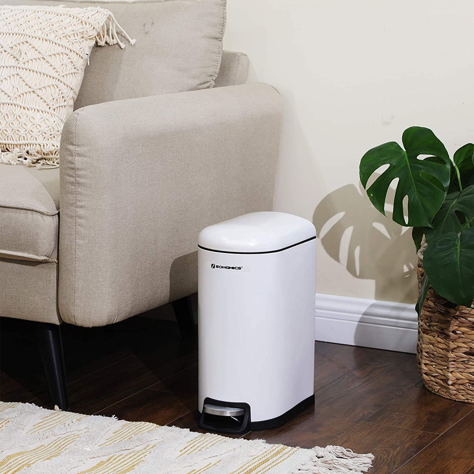 Small Trash Can - Steel - White - Pedal with Removable Inner Bucket and Slow Close