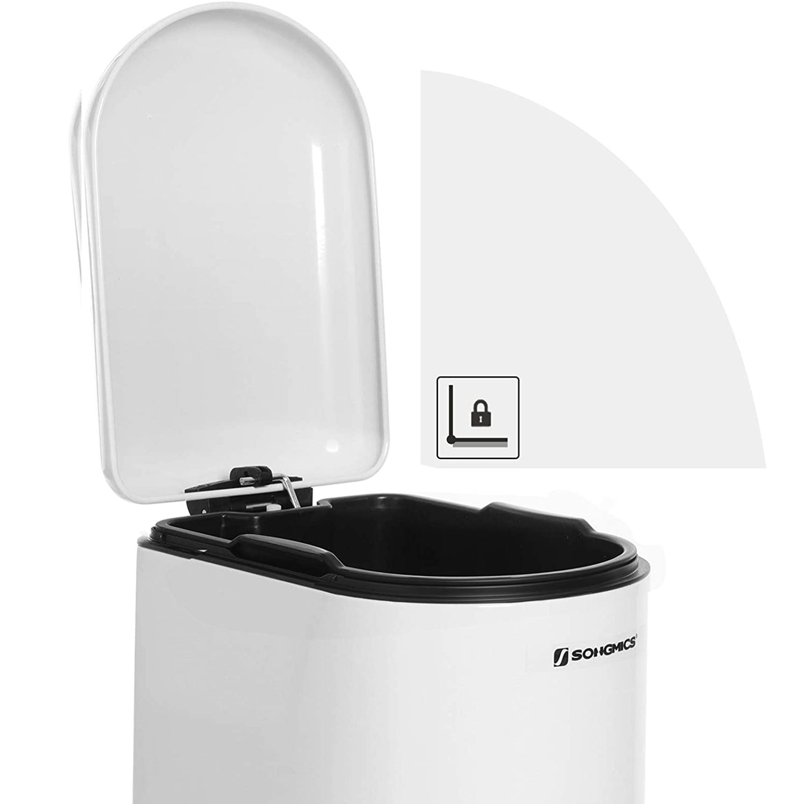 Small Trash Can - Steel - White - Pedal with Removable Inner Bucket and Slow Close
