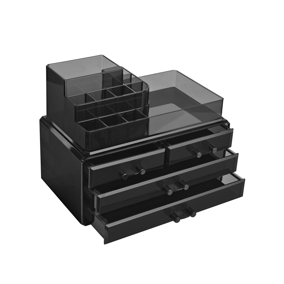 Cosmetic Makeup Storage Organiser - Plastic - Black - 4 Drawers with 11 Compartments