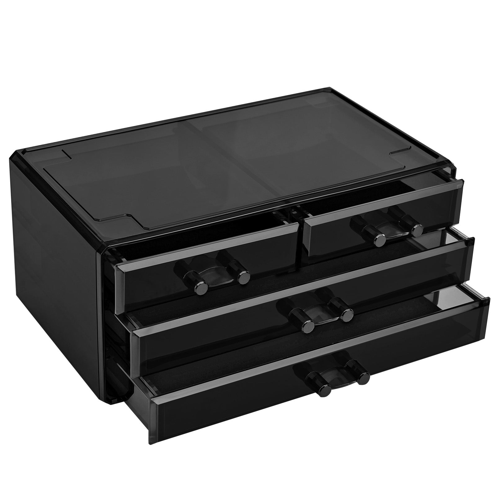 Cosmetic Makeup Storage Organiser - Plastic - Black - 4 Drawers with 11 Compartments