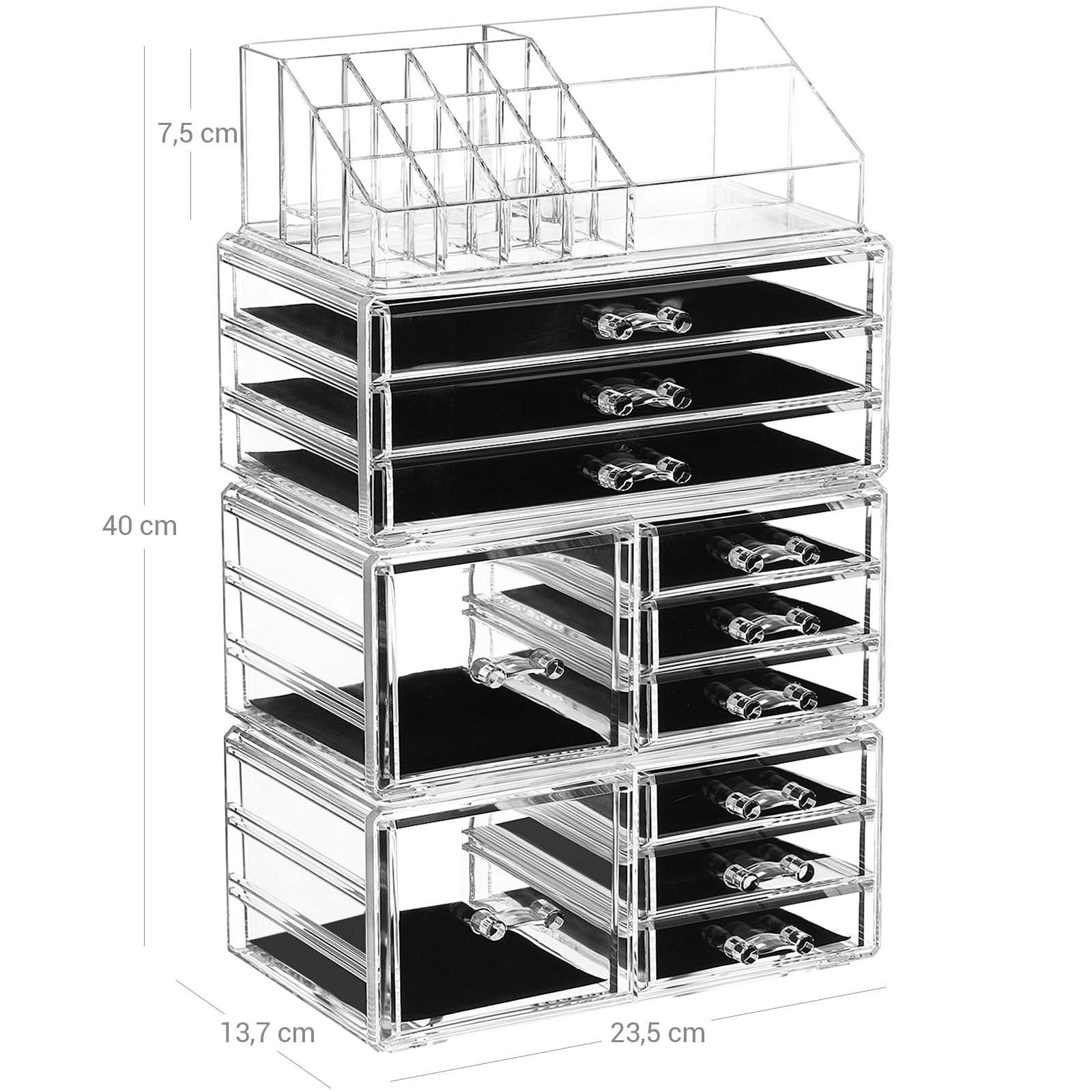 Makeup Organiser - Plastic - Transparent - 11 Drawers with 15 Compartments