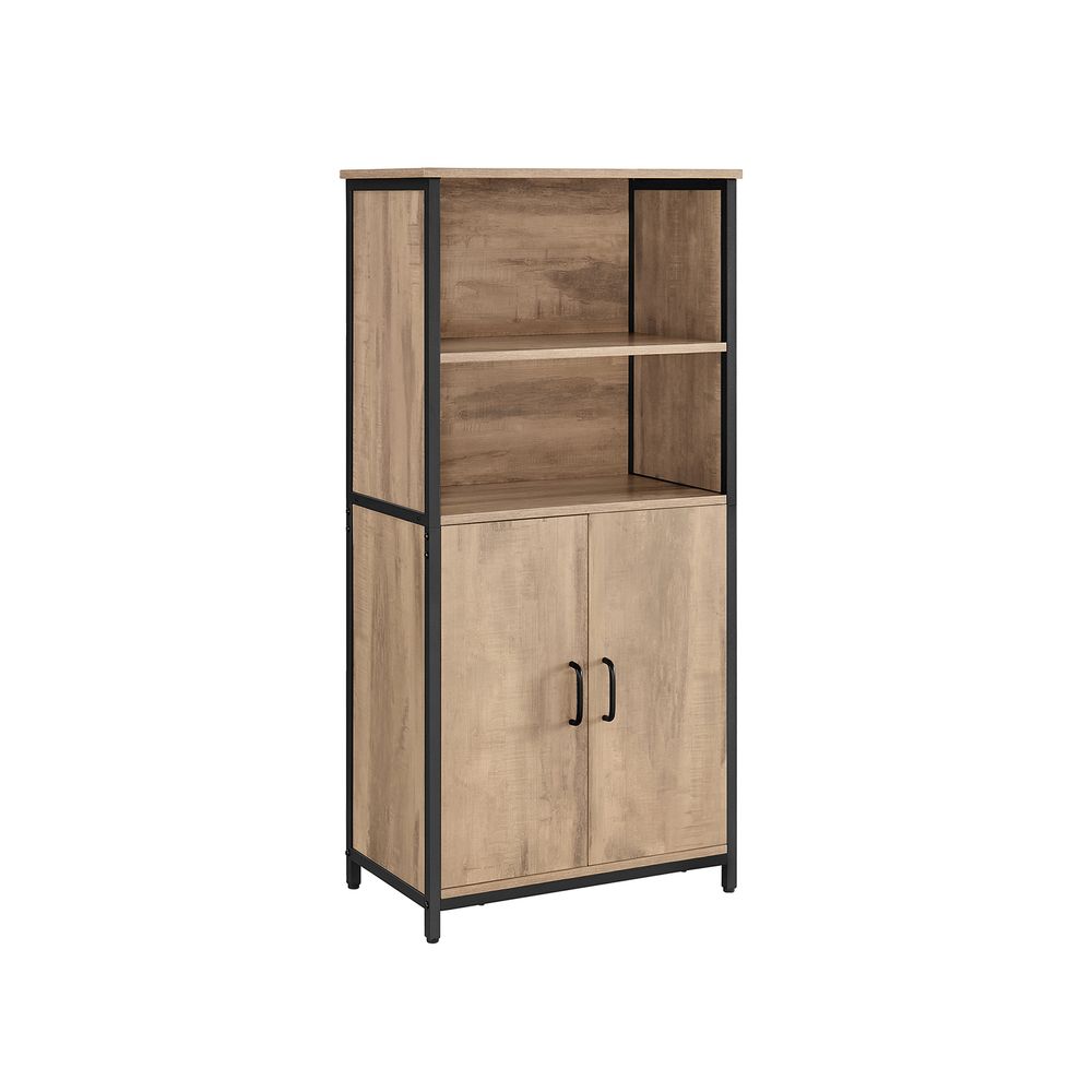 Freestanding Storage Cabinet - Engineered Wood - Rustic Brown and Black - Multifunctional with Adjustable Shelf