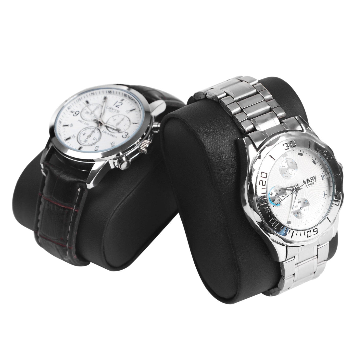 Large Watch Box - PU - Black - 12 Compartments with Glass Lid and Velvet Lining
