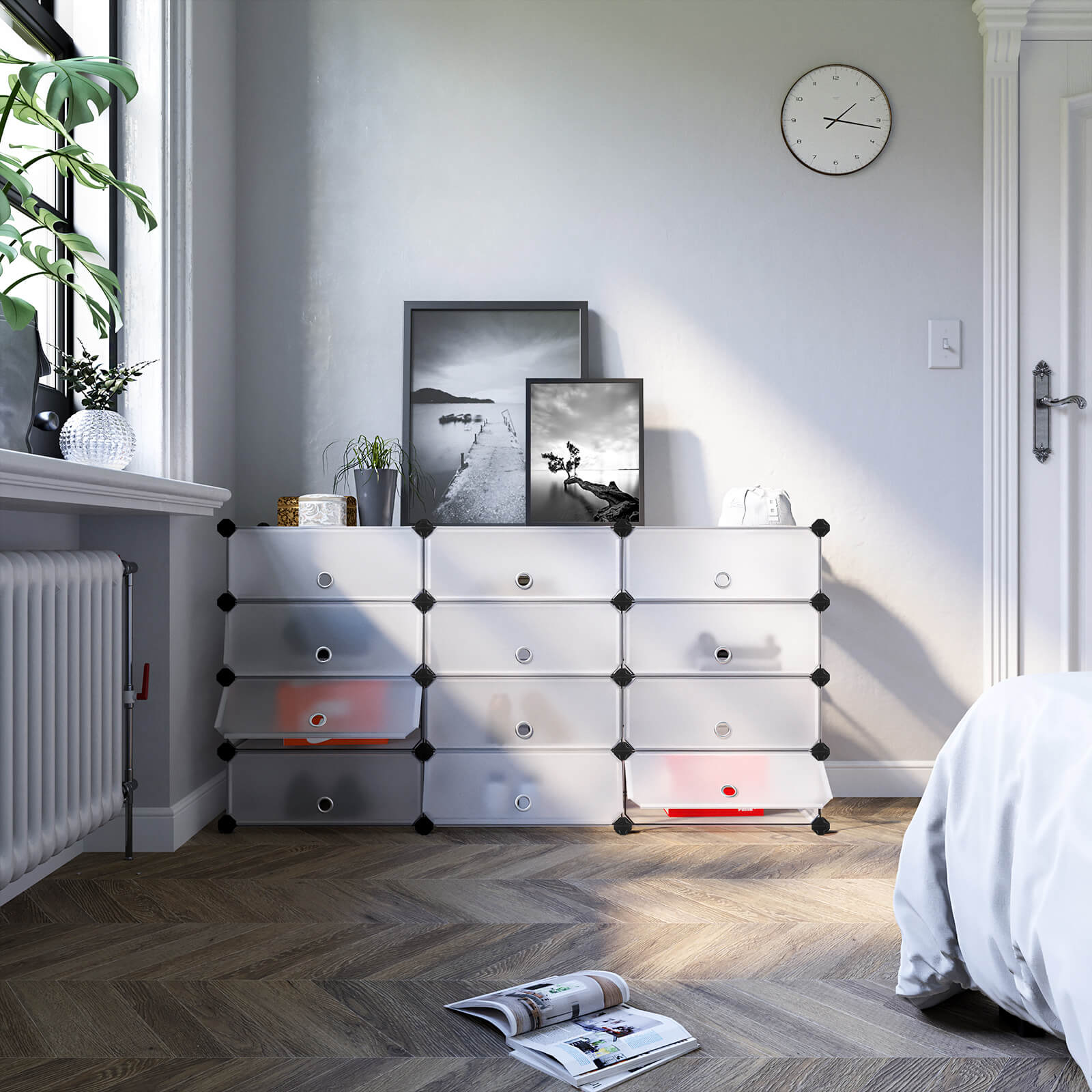 Interlocking Storage Unit - Wood - White - 12 Cube Design for Versatile Organization