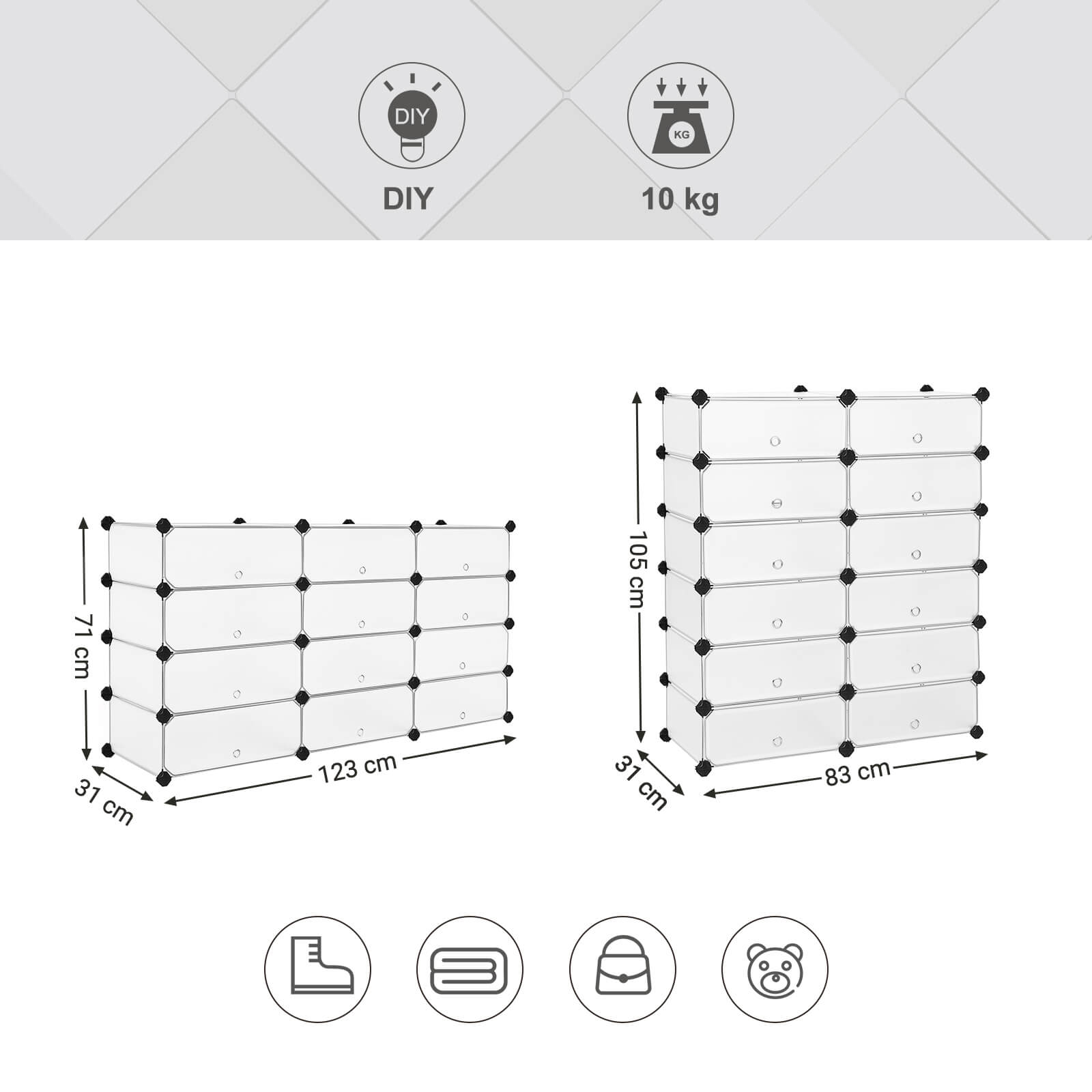 Interlocking Storage Unit - Wood - White - 12 Cube Design for Versatile Organization
