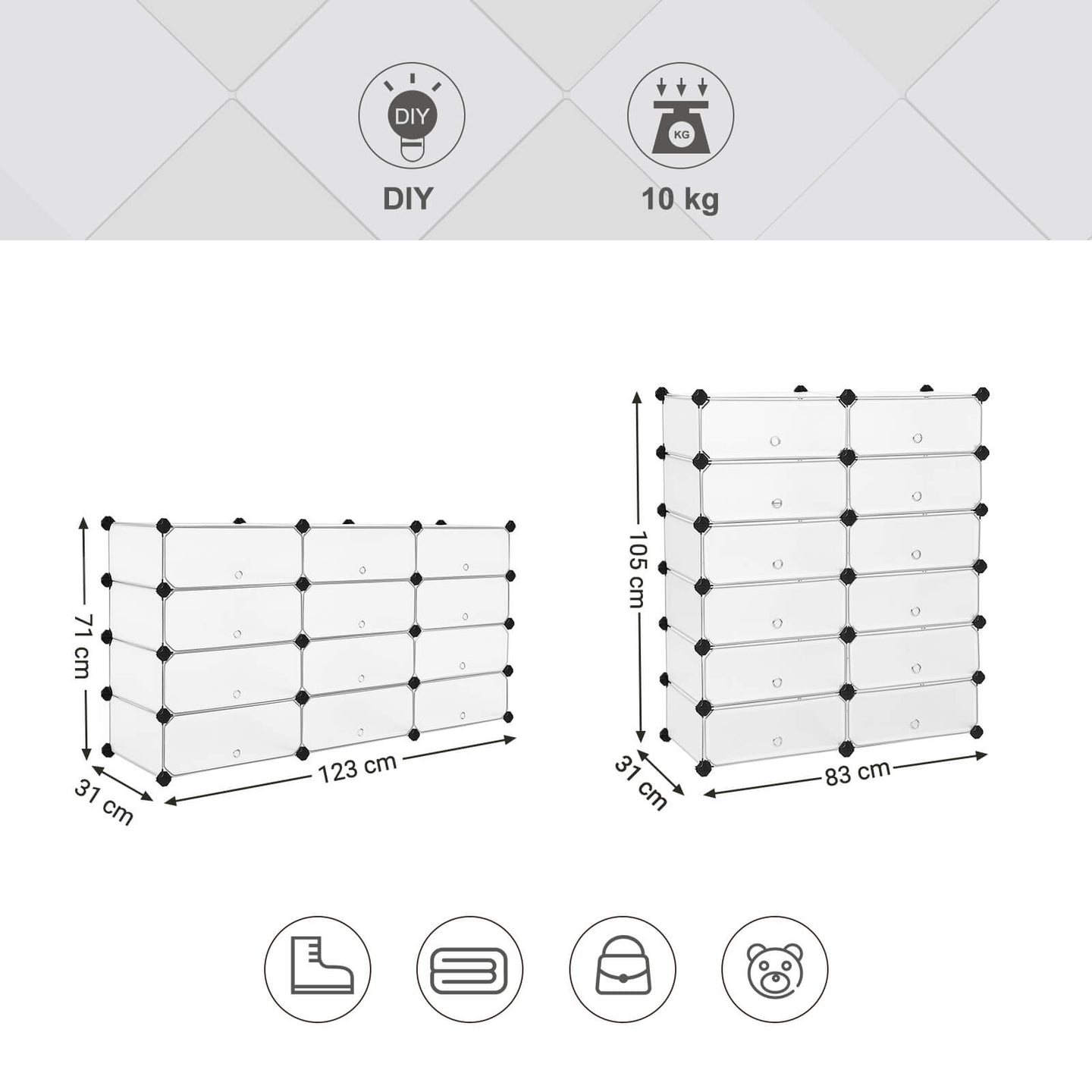 Interlocking Storage Unit - Wood - White - 12 Cube Design for Versatile Organization