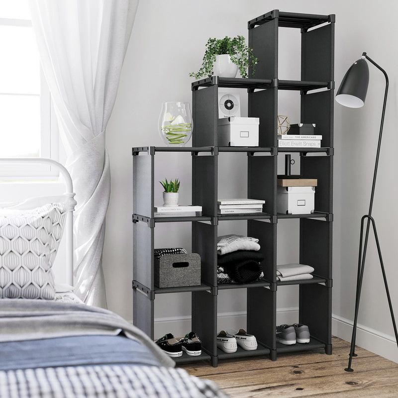 12-Cube Open Organizer - Wood - Black - Children's Room