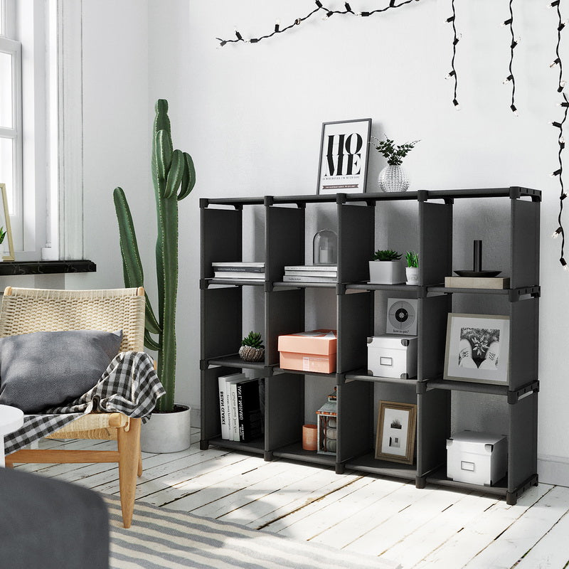 12-Cube Open Organizer - Wood - Black - Children's Room