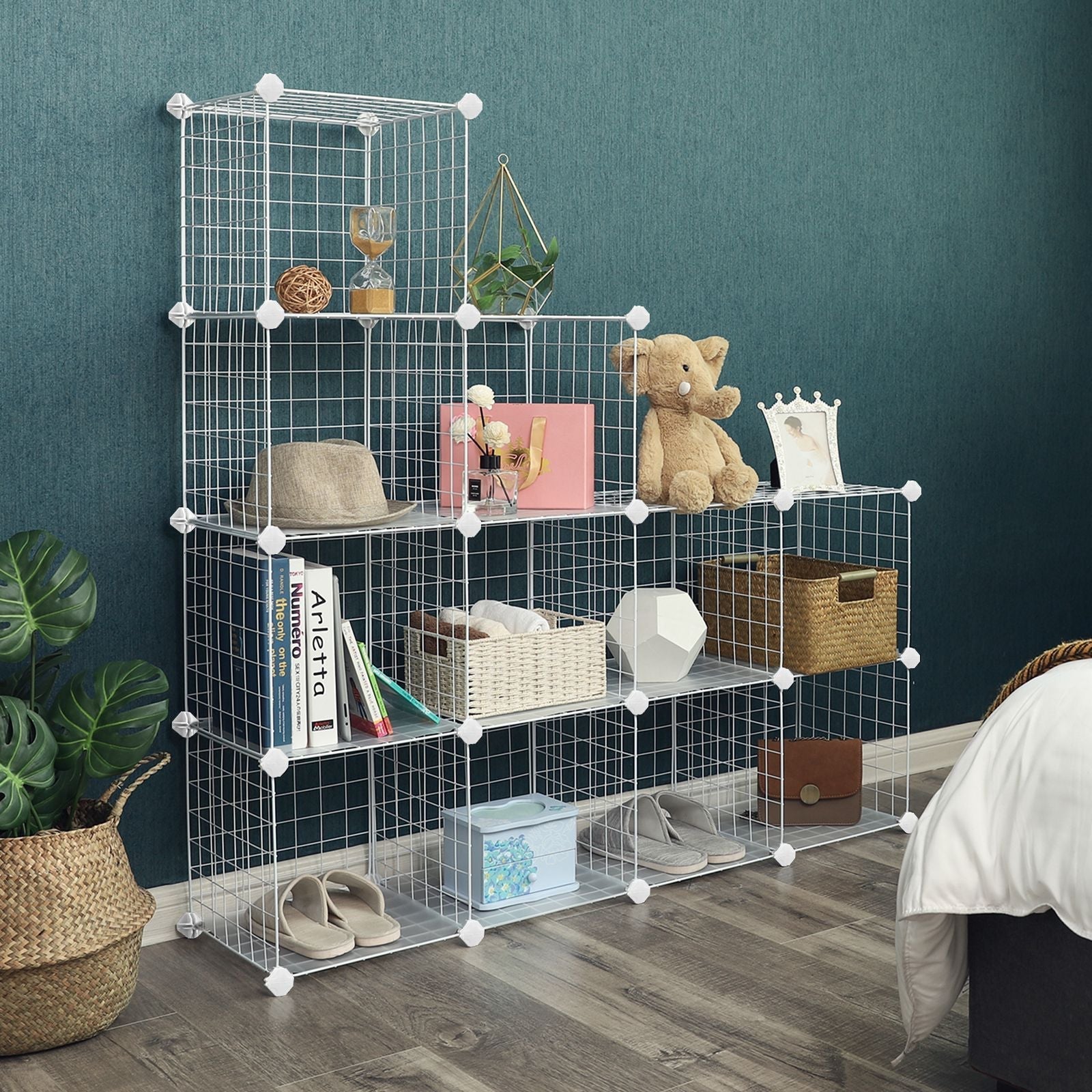 Storage Cube Unit - Metal Wire Mesh - Black - Interlocking Design with Large Capacity