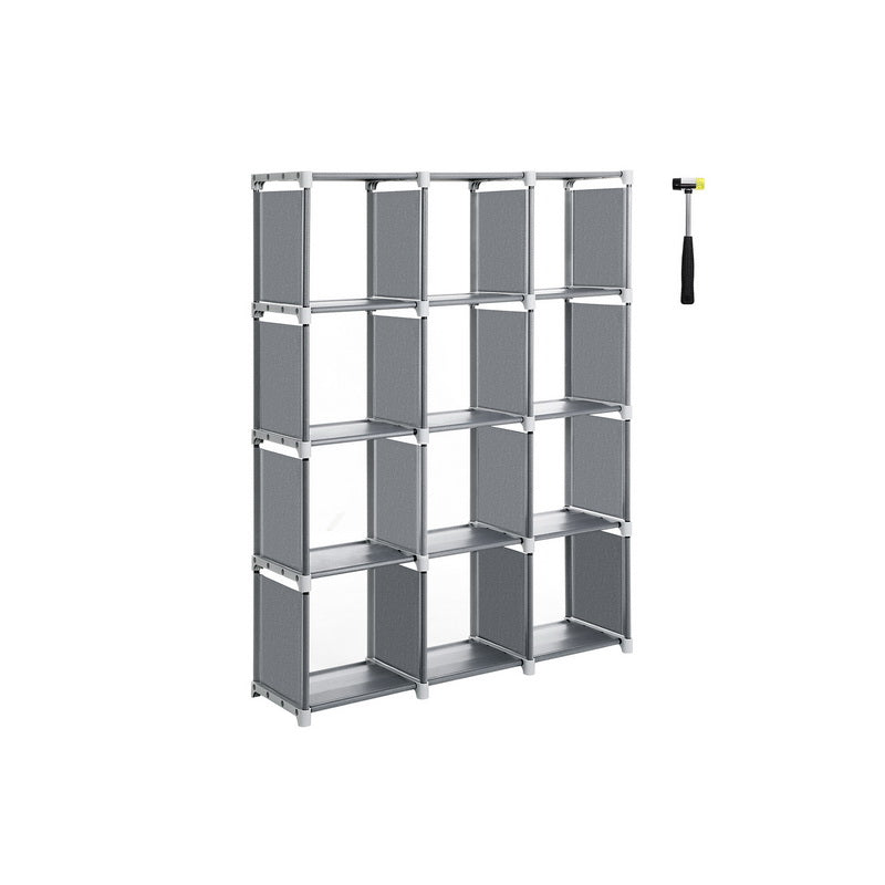 12-Cube Storage Shelf - MDF - Black - Versatile Closet Organizer with Bonus Rubber Mallet