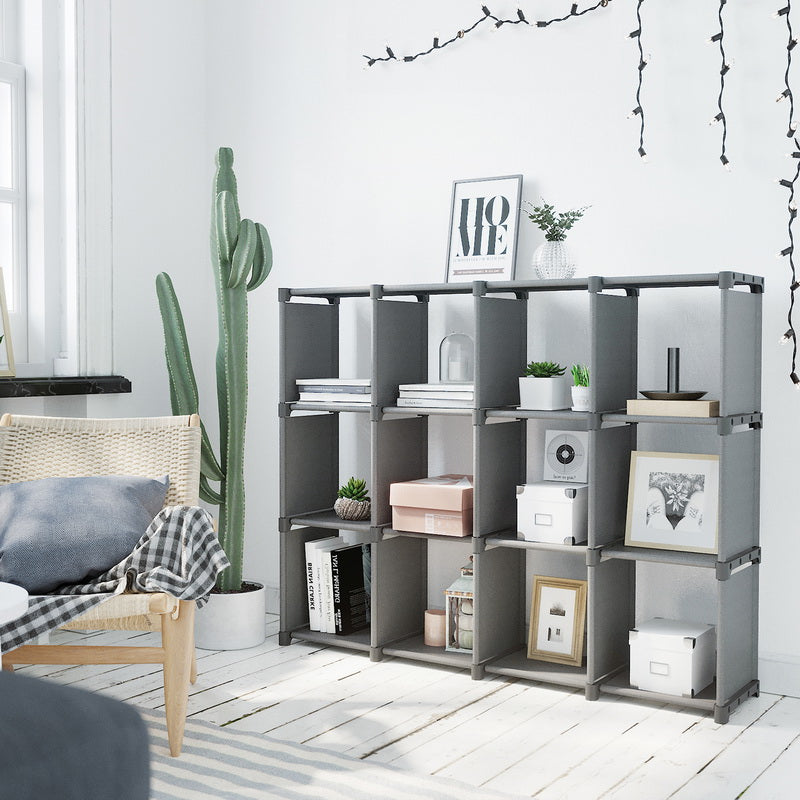 12-Cube Storage Shelf - MDF - Black - Versatile Closet Organizer with Bonus Rubber Mallet