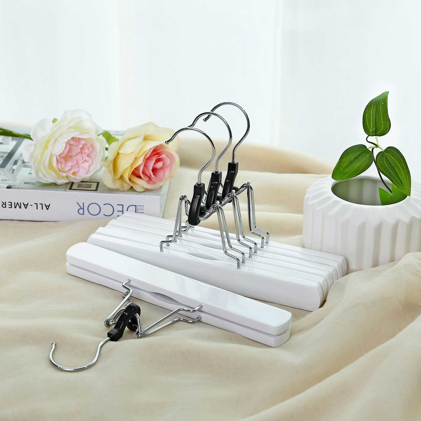 Wood Skirt Hangers - Wood - Dark Walnut - Non-Slip with Full-Width Clamp and Lock