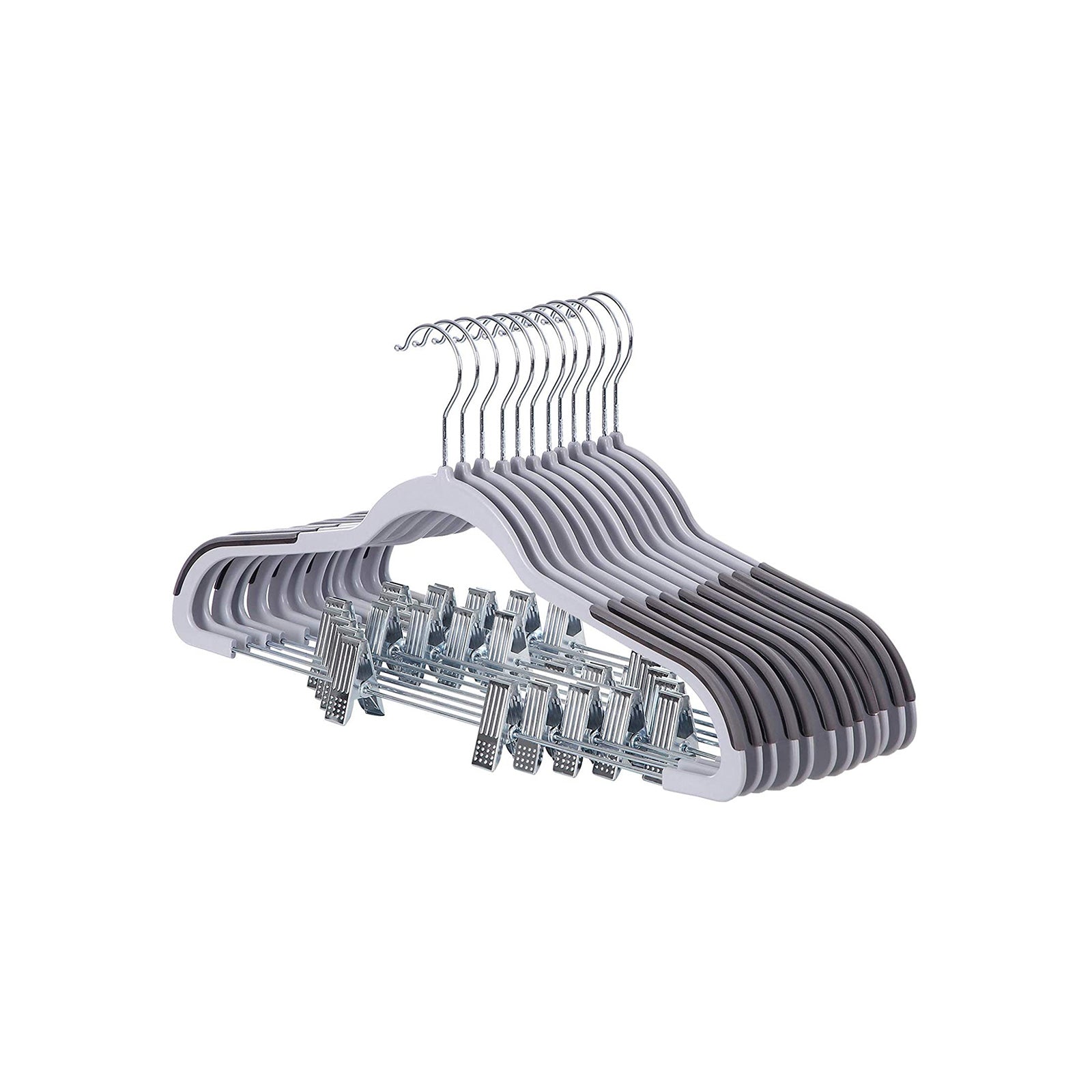 Trousers Hangers - Premium Quality Plastic - Grey - Non-slip Clips