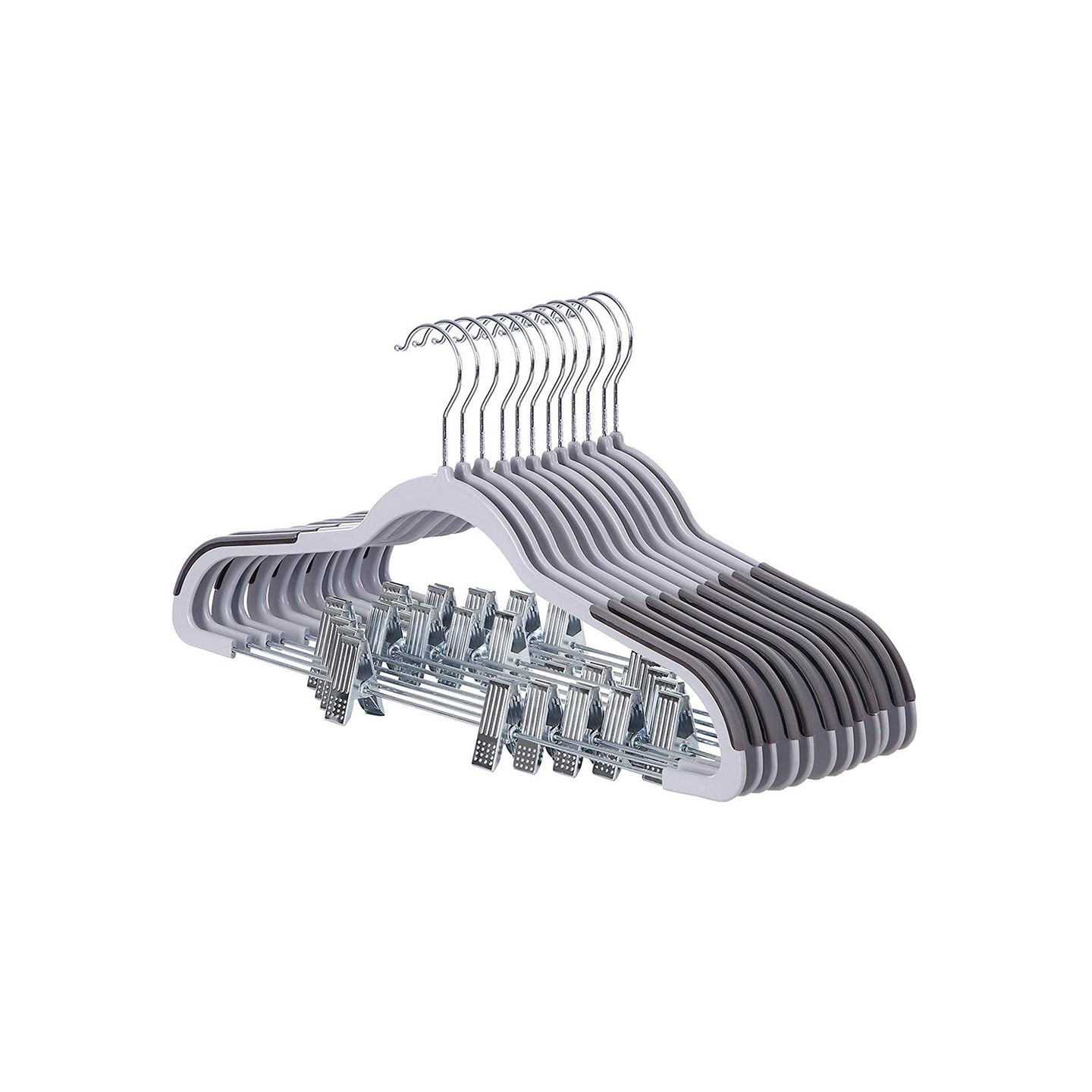 Trousers Hangers - Premium Quality Plastic - Grey - Non-slip Clips