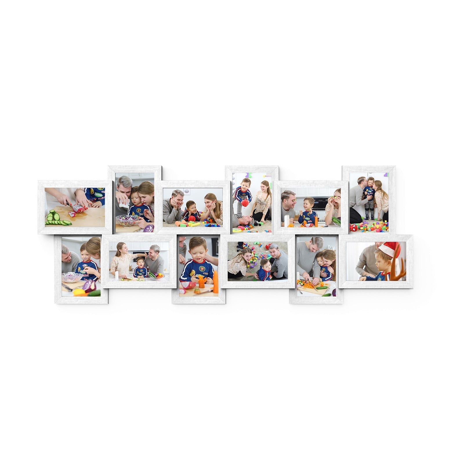 Photo Frame Collage - Wood - White - Holds 12 Photos (4" x 6") Wall Mounted