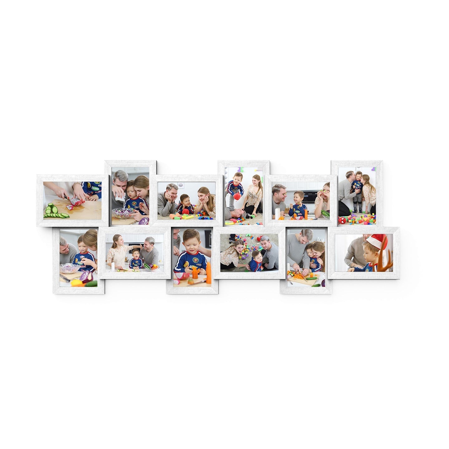 Photo Frame Collage - Wood - White - Holds 12 Photos (4" x 6") Wall Mounted