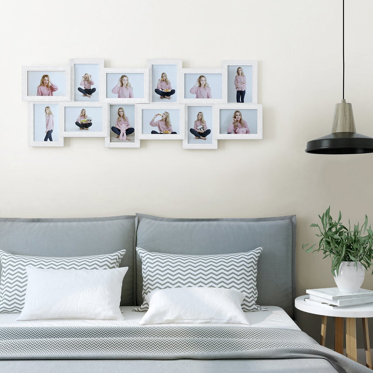 Photo Frame Collage - Wood - White - Holds 12 Photos (4" x 6") Wall Mounted