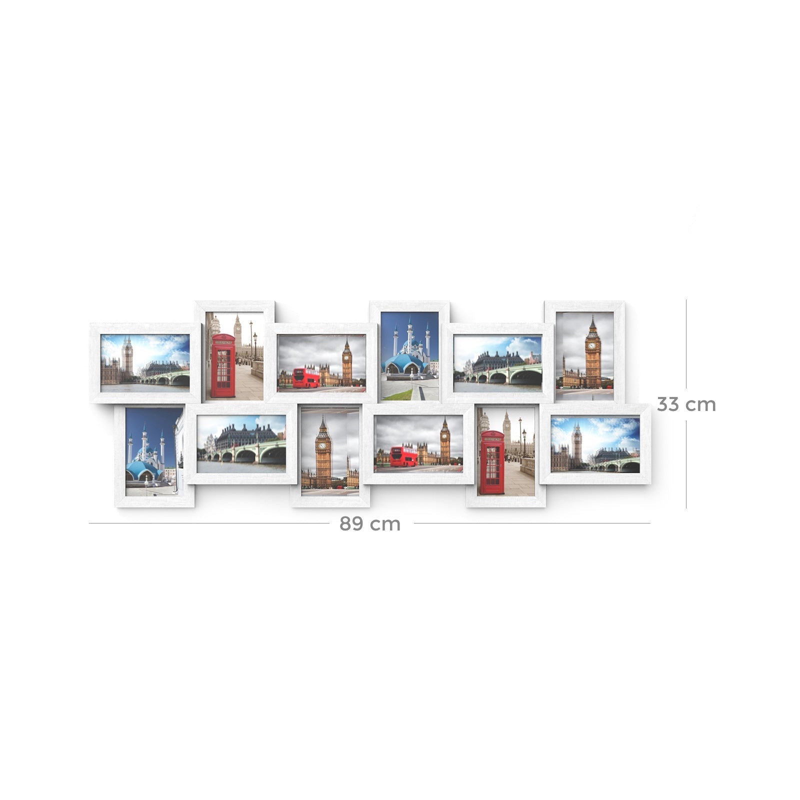 Photo Frame Collage - Wood - White - Holds 12 Photos (4" x 6") Wall Mounted