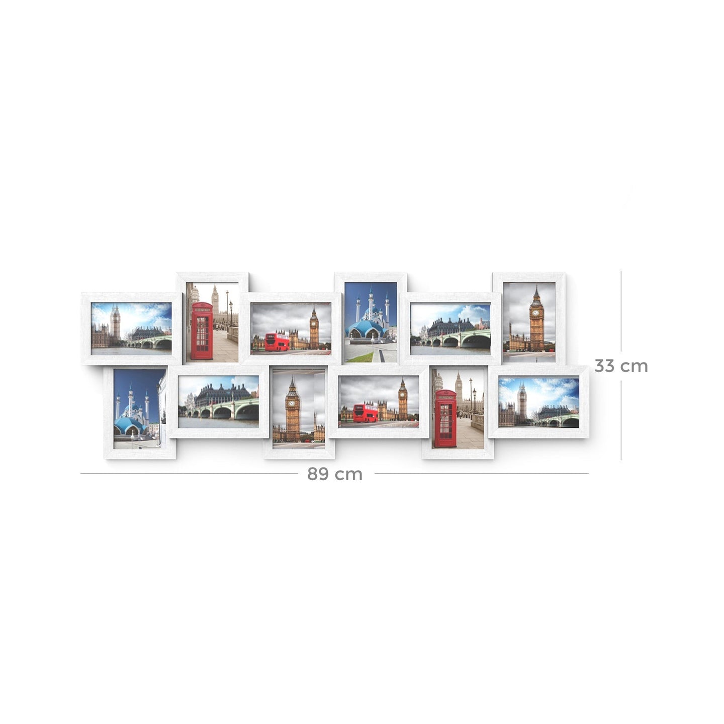 Photo Frame Collage - Wood - White - Holds 12 Photos (4" x 6") Wall Mounted