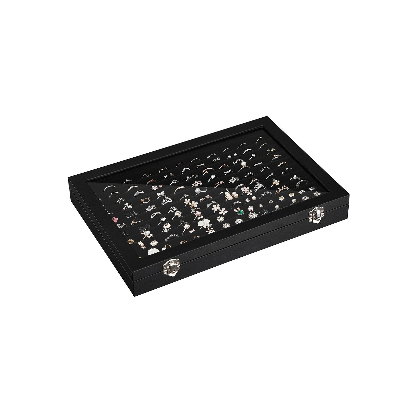 Jewellery Box - Wood - Black - 12 Slots for Rings Display