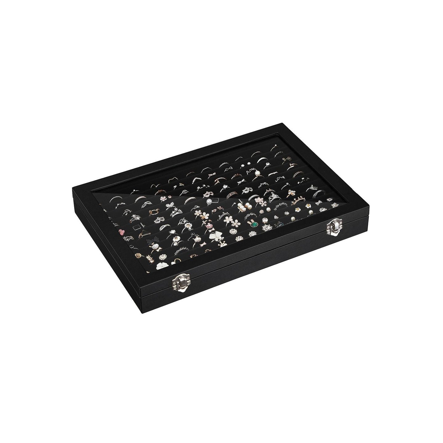 Jewellery Box - Wood - Black - 12 Slots for Rings Display