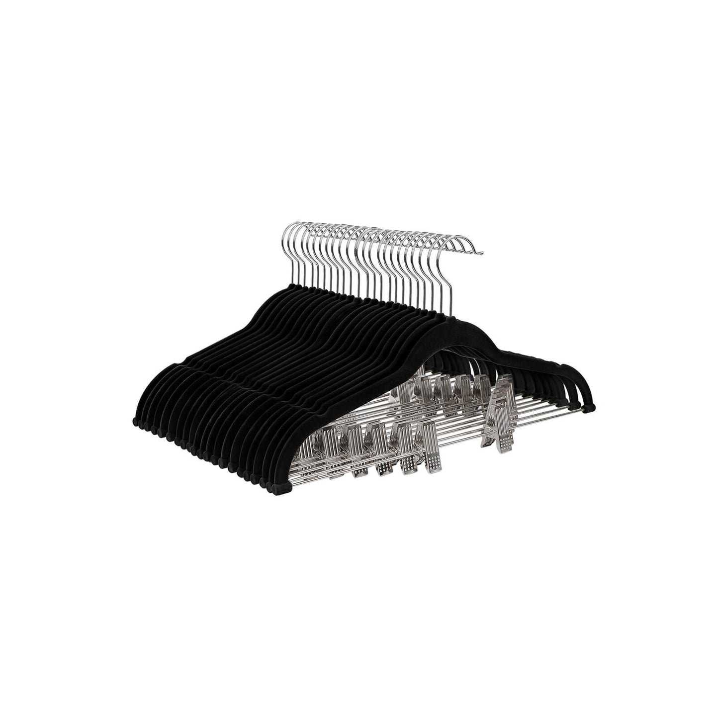 Velvet Trouser Hangers - Velvet - Grey - Non-Slip with Bar and Clips