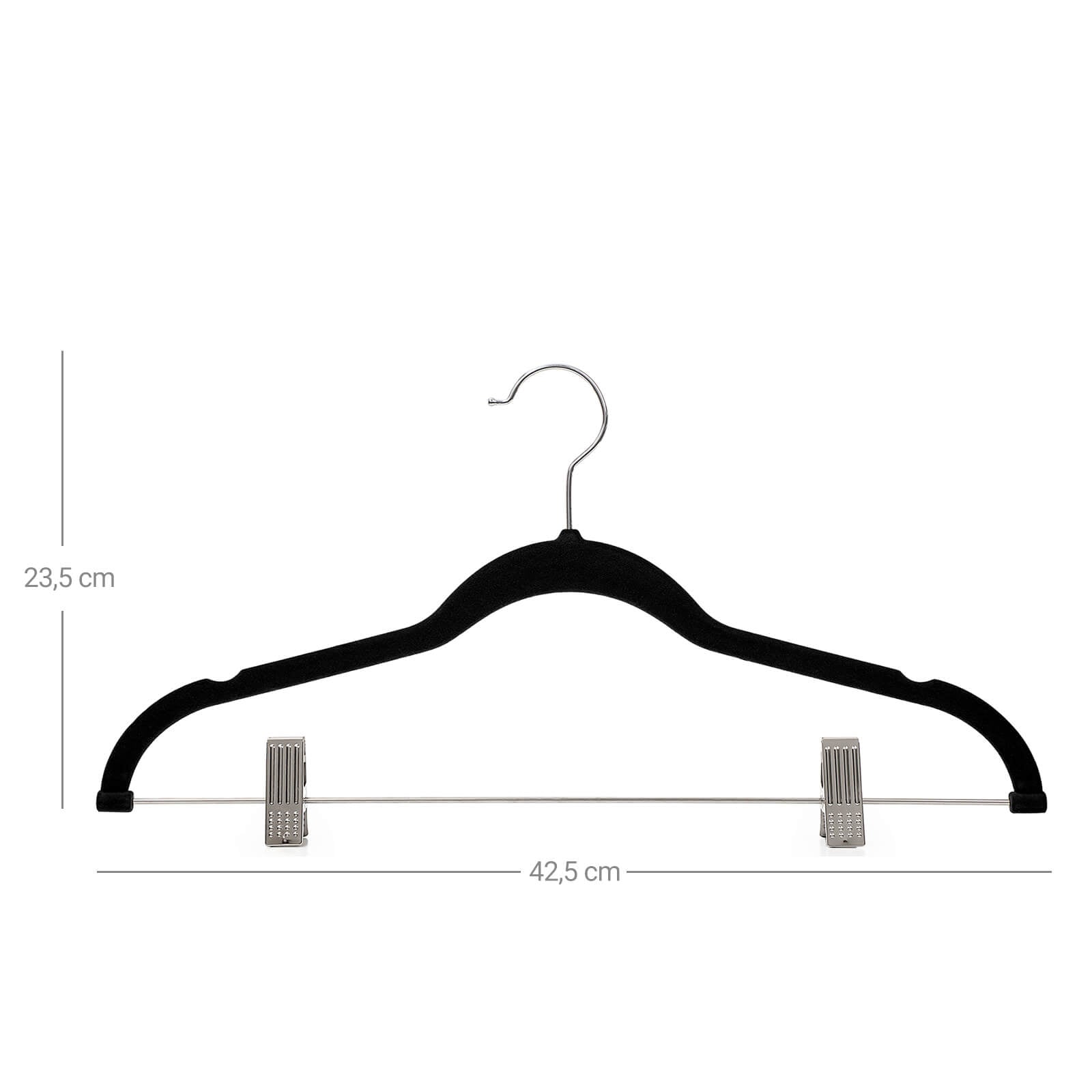Velvet Trouser Hangers - Velvet - Grey - Non-Slip with Bar and Clips