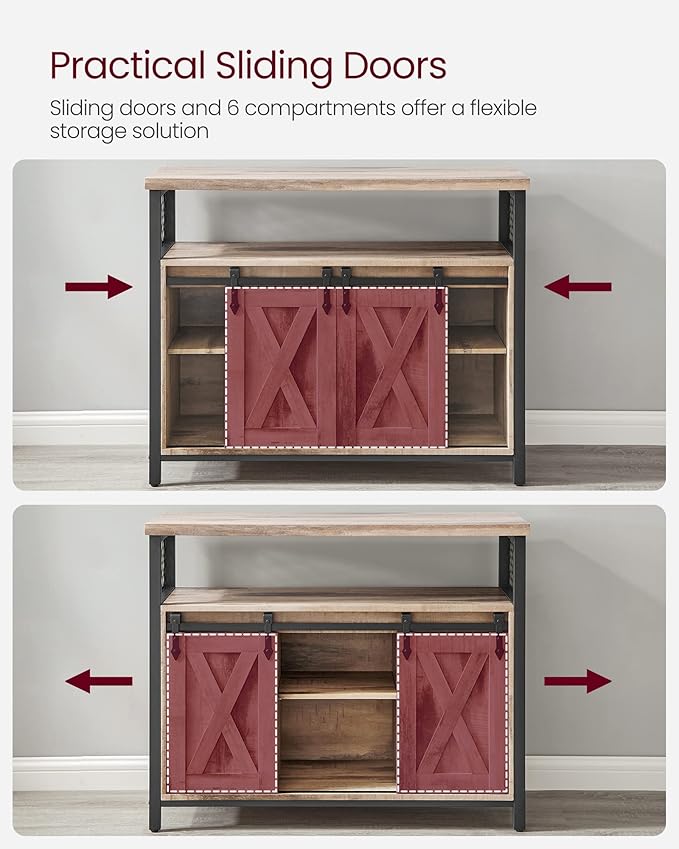 Sideboard - Wood - Rustic Brown and Black - Adjustable Shelf with Sliding Barn Doors